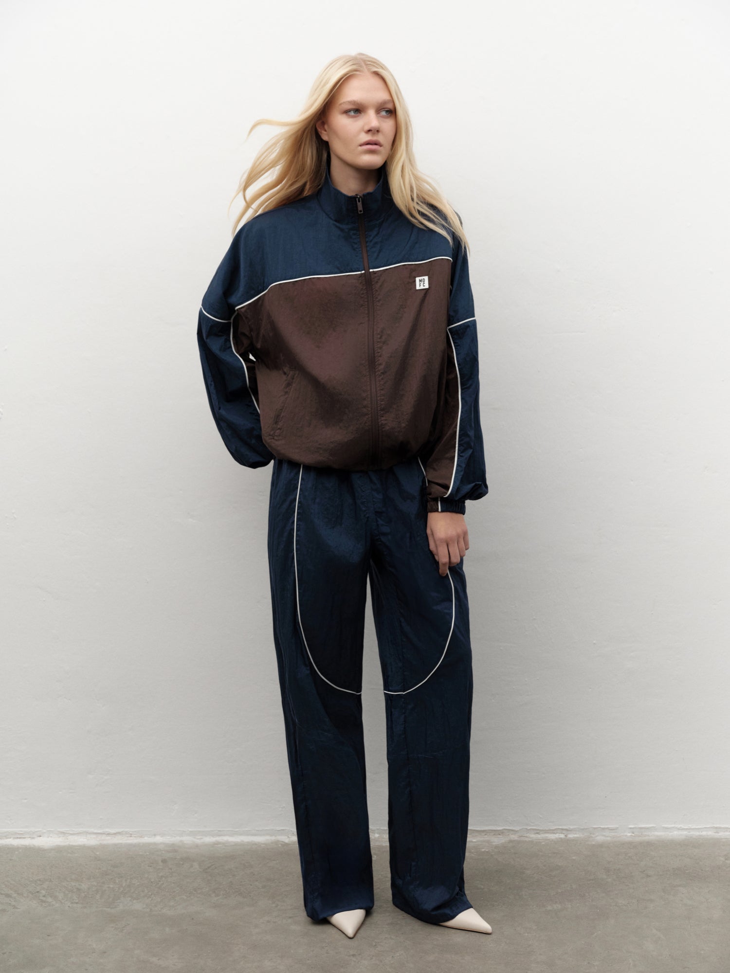 Unisex Retro-inspired Nylon Track Pants in Navy
