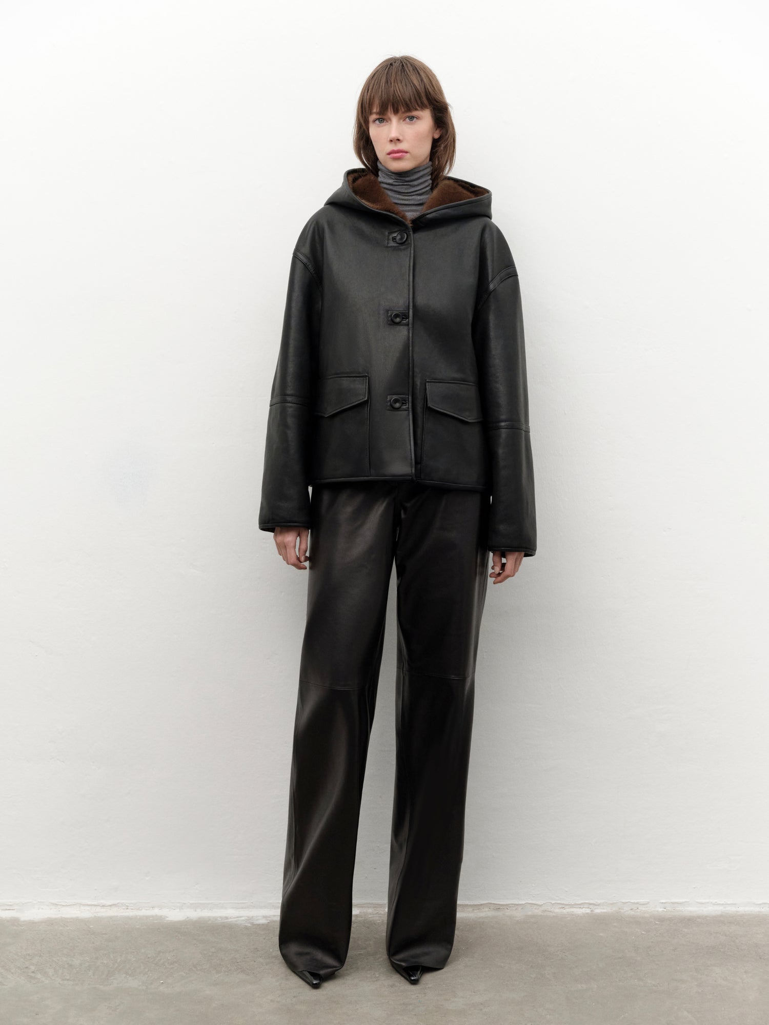 Relax Fit Lambskin Trousers in Black