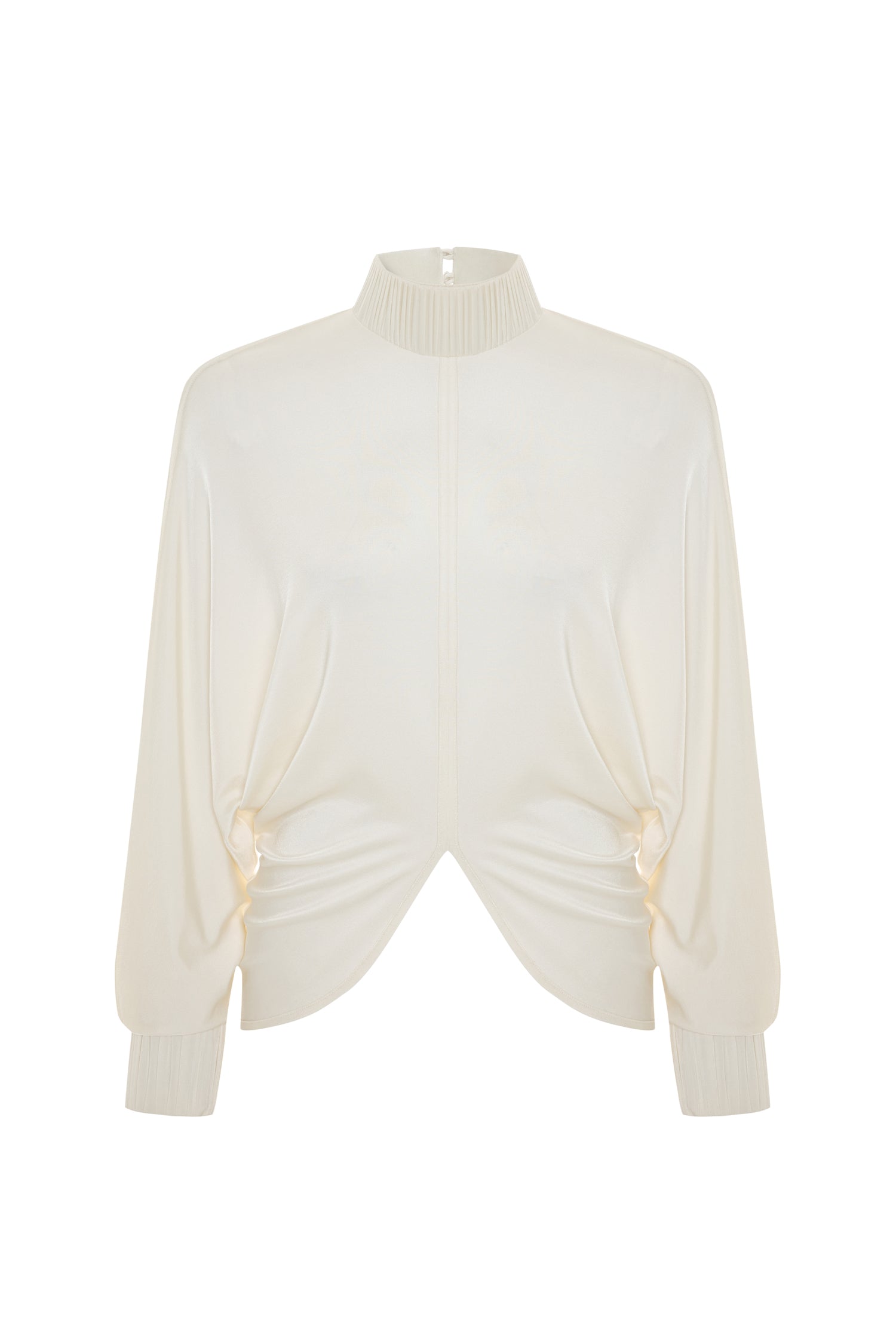 Drape-detail High-neck Batwing Sleeve Blouse in Cream