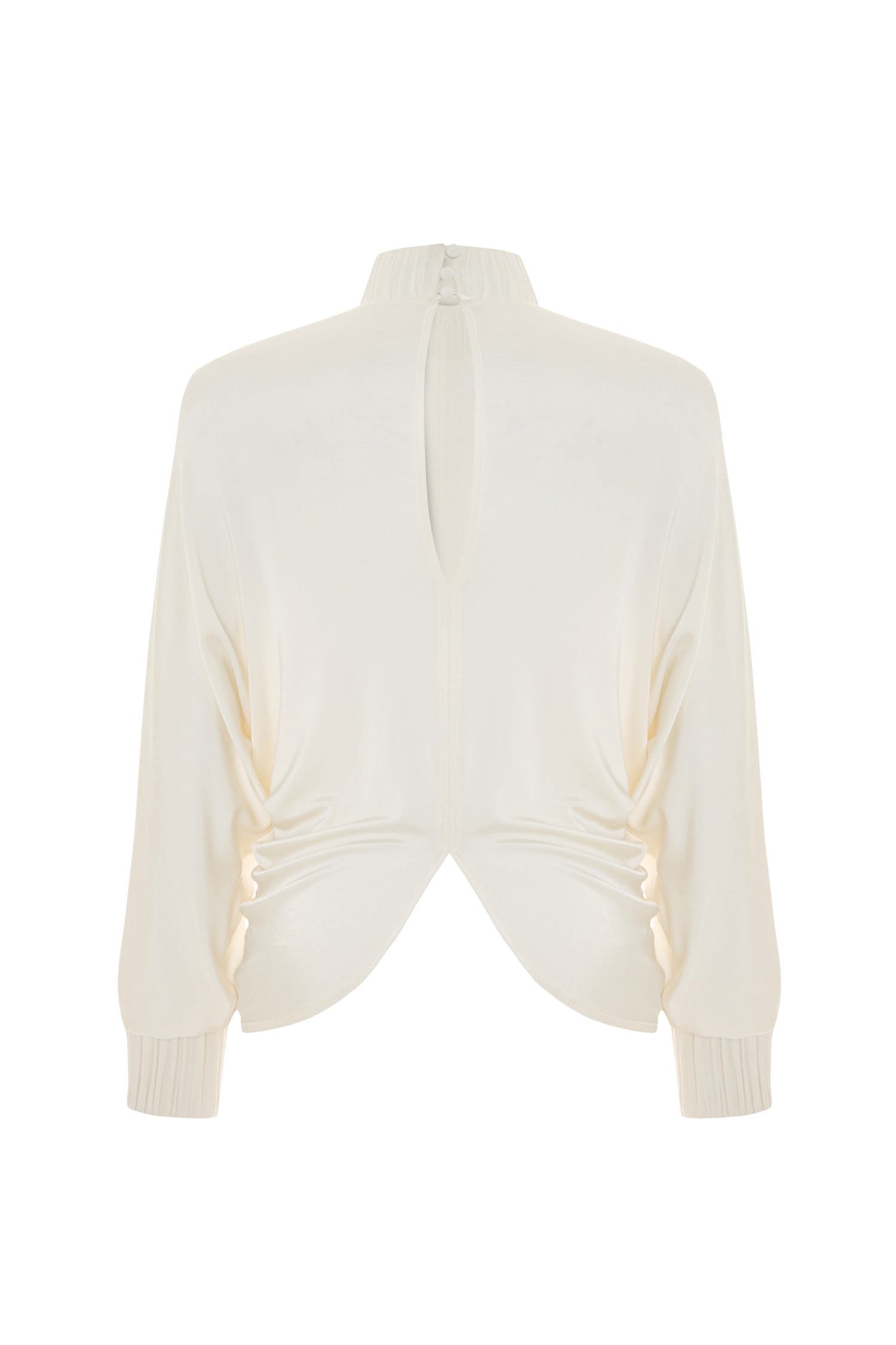 Drape-detail High-neck Batwing Sleeve Blouse in Cream