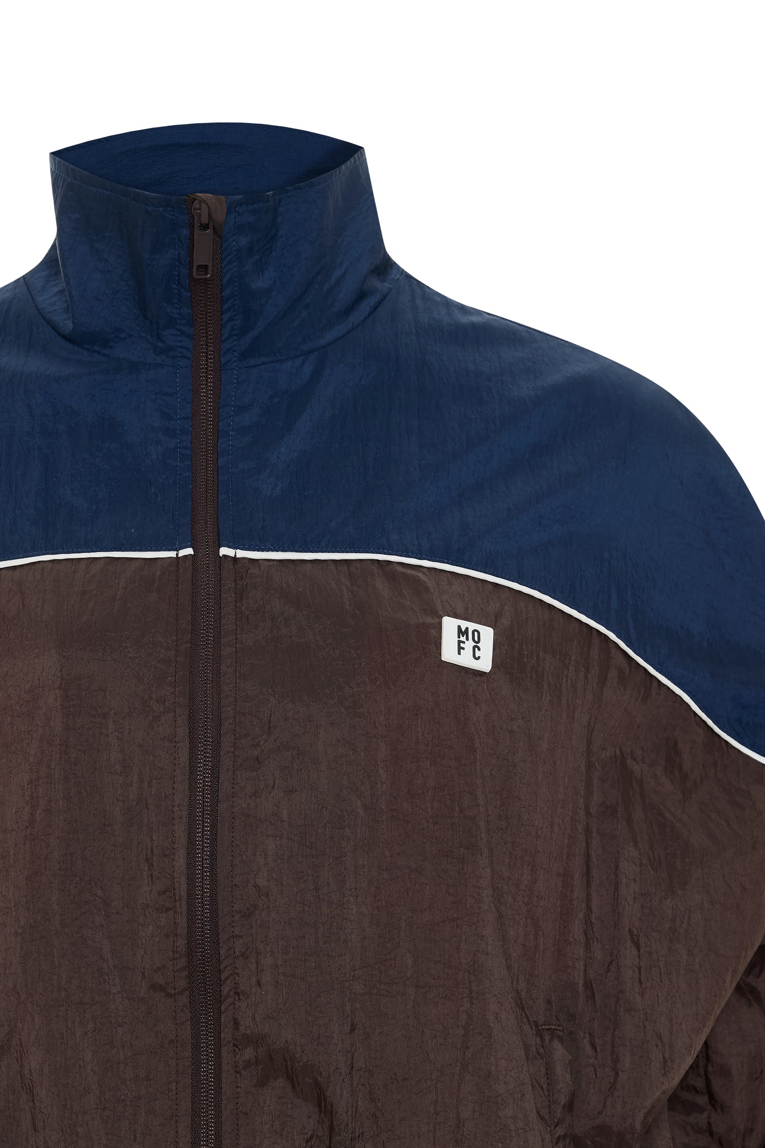 Unisex Retro-inspired Nylon Zip-up Jacket in Navy-Brown
