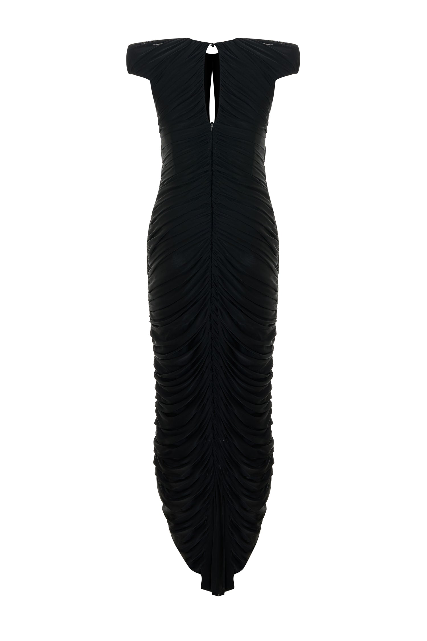Sculptural-shoulder Draped Maxi Dress in Black