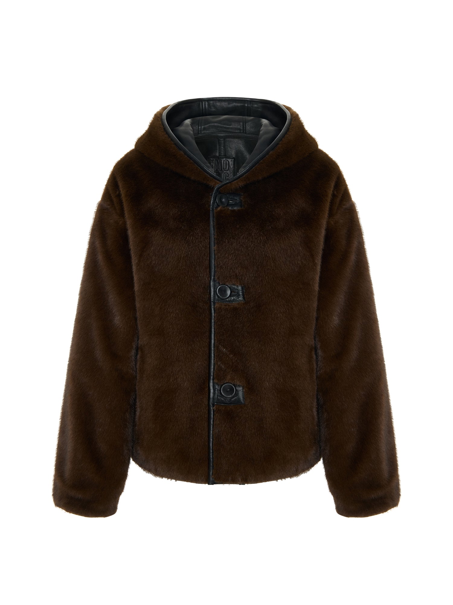 Reversible Hooded Leather and Faux Fur Jacket