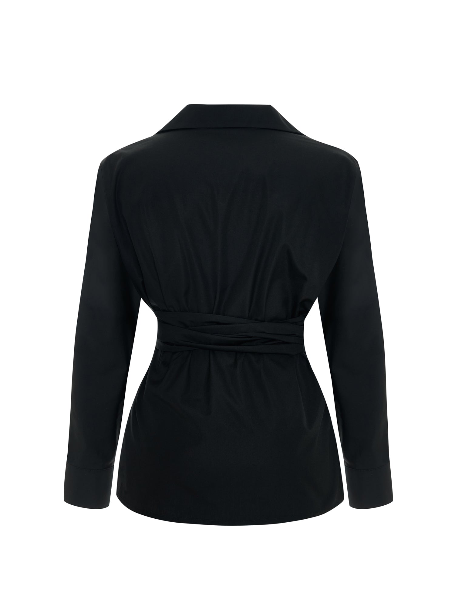 Cotton Shirt with Tie Detail in Black