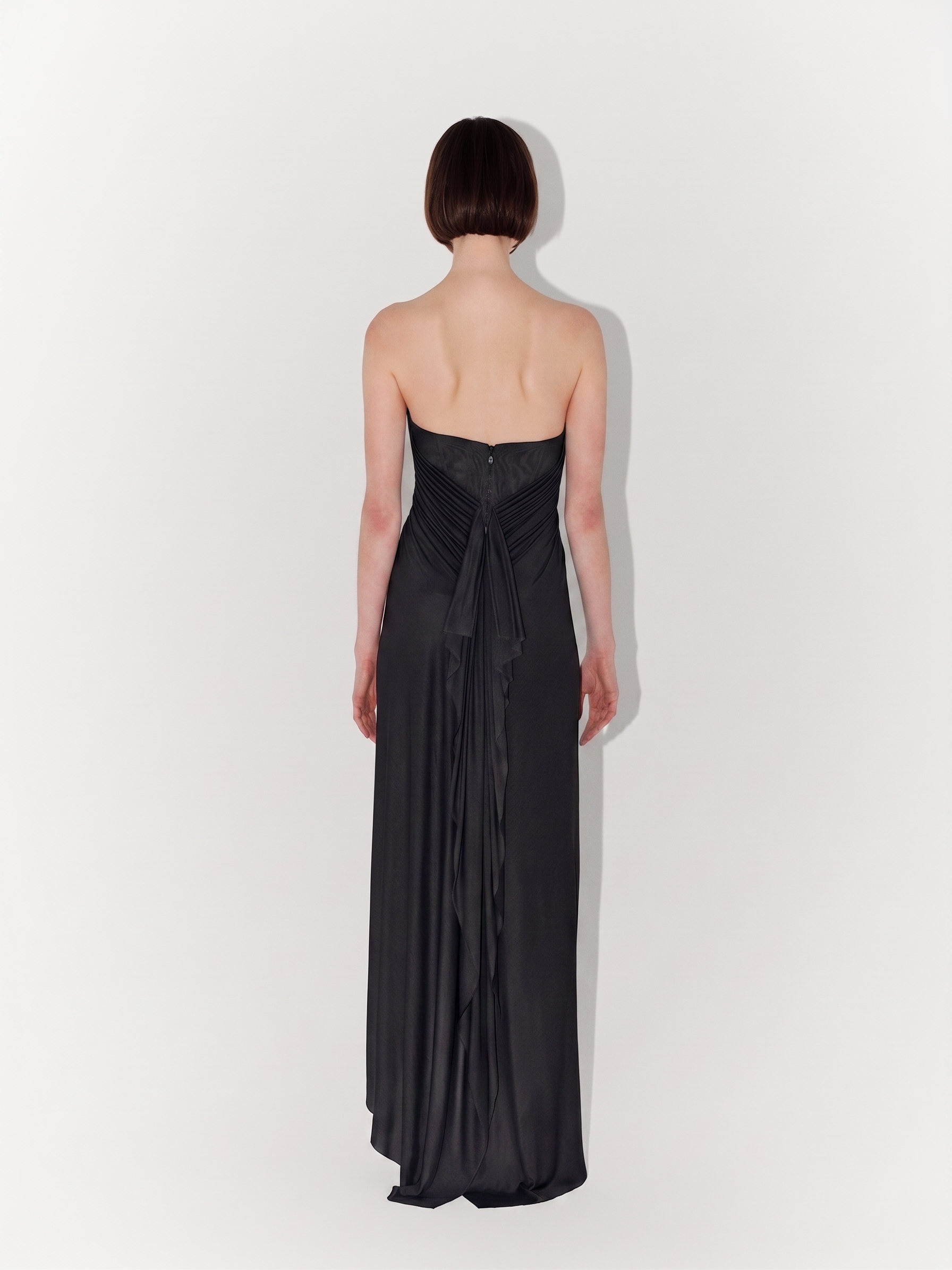 Draped Jersey Evening Dress In Black