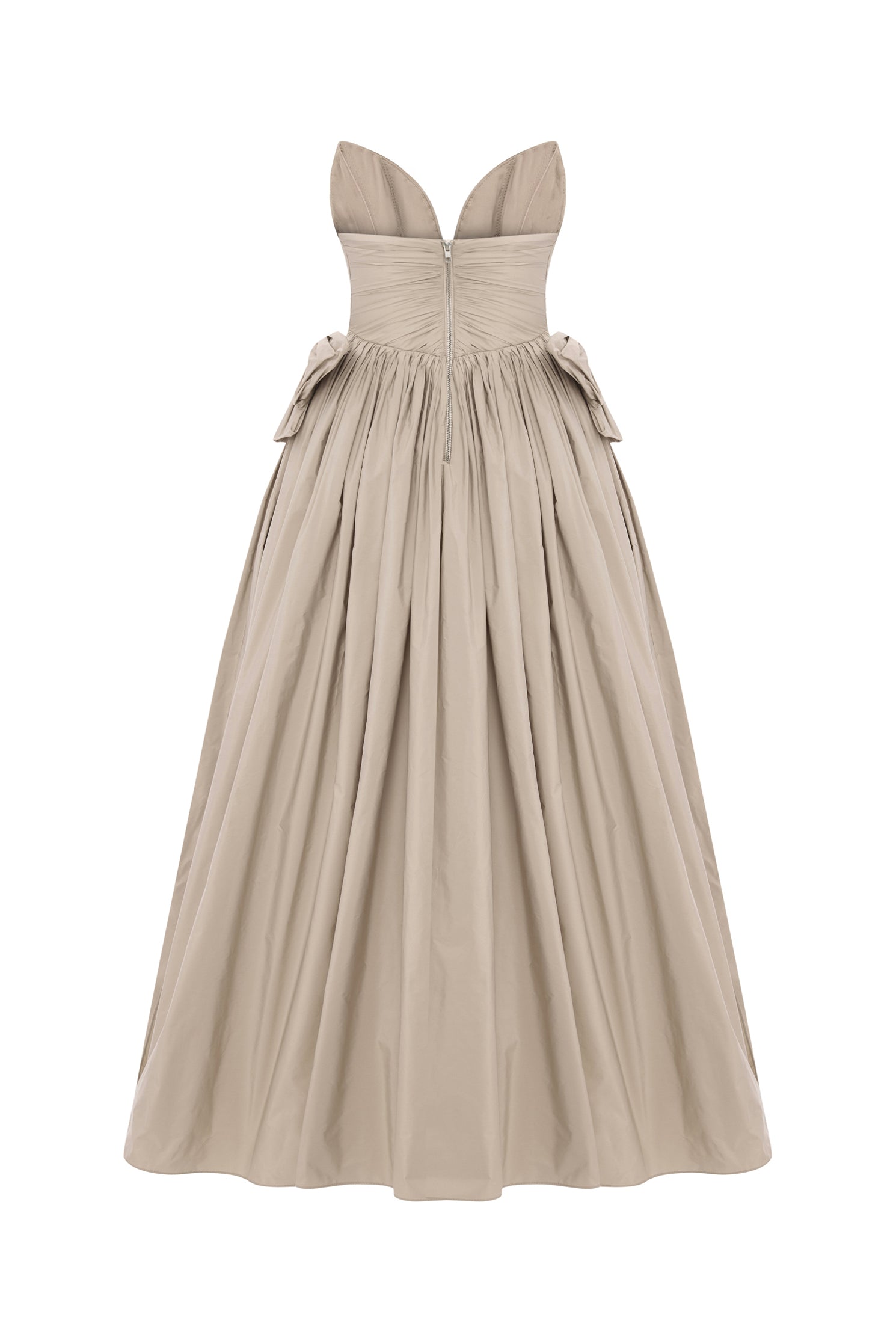 'Cami' Strapless draped taffetta midi dress