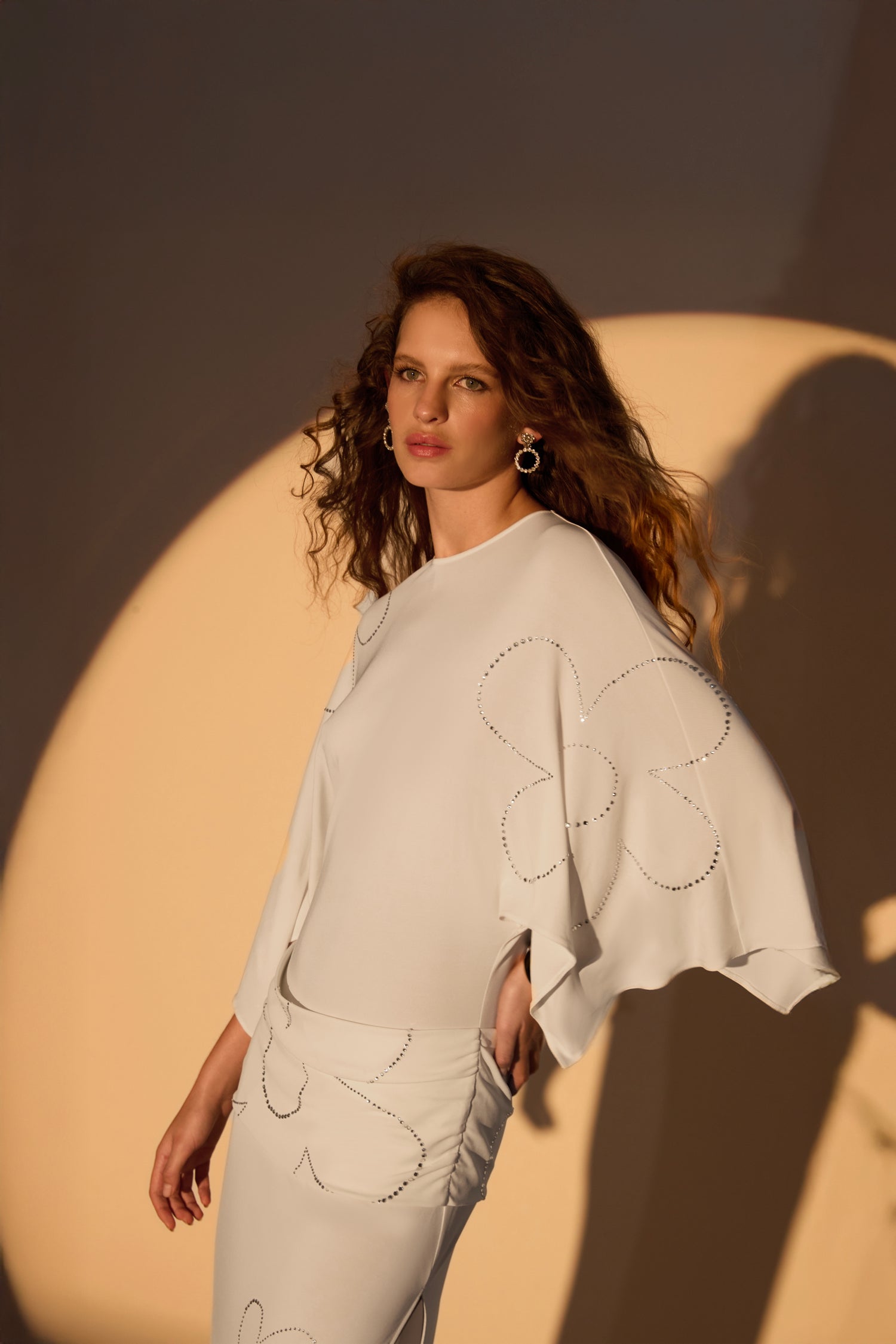 'Daisy' Crystal printed jersey batwing sleeve maxi dress