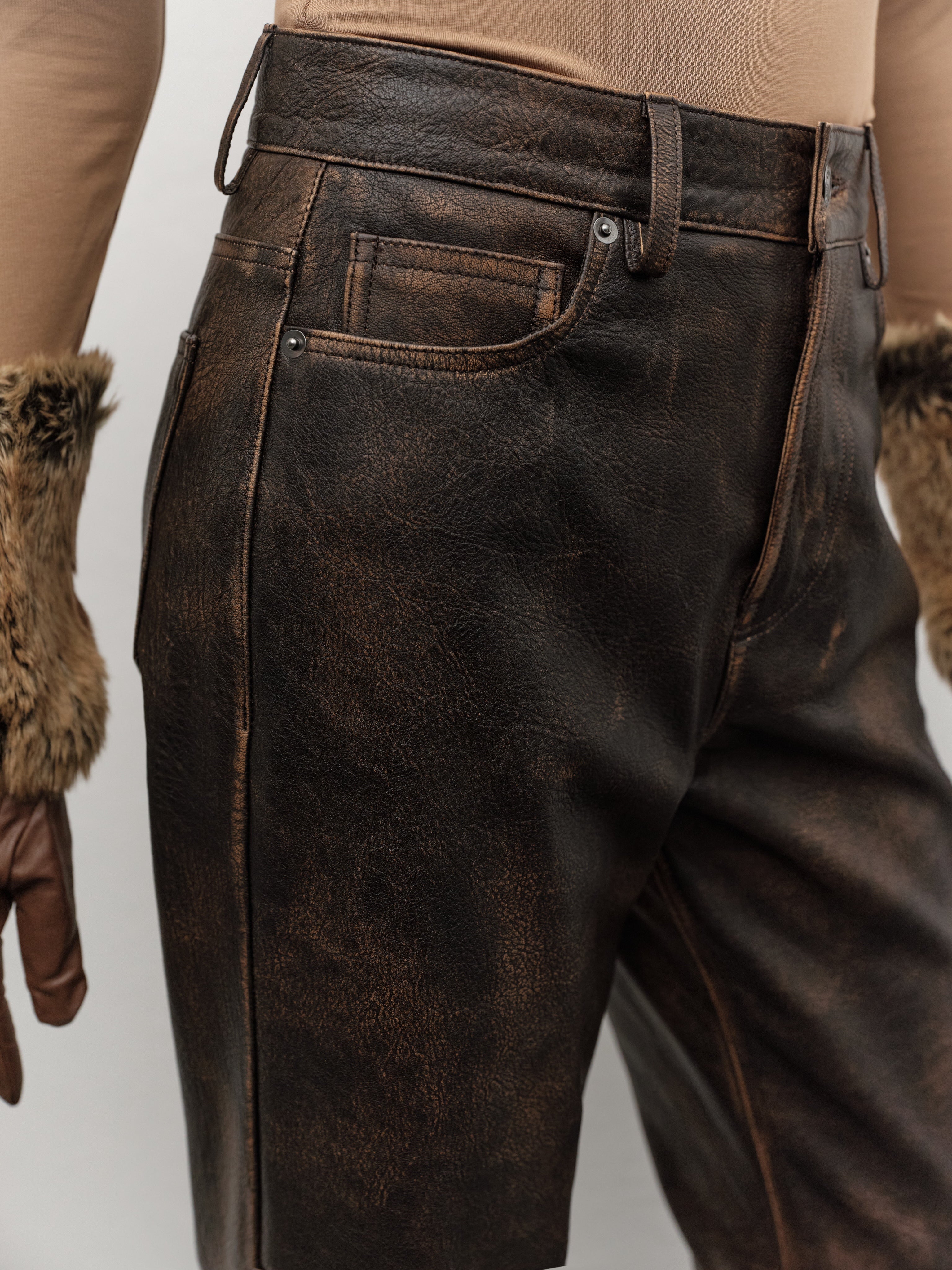 Aged Brown Lambskin Pants