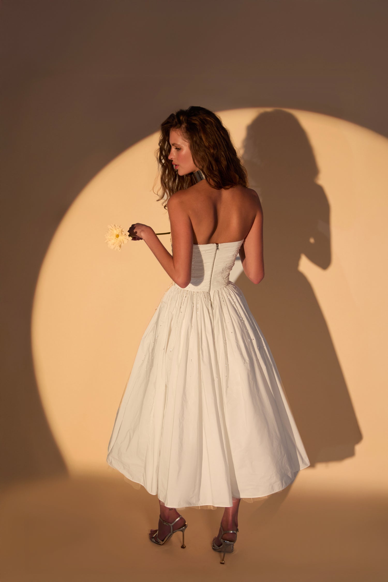 'Hanna' Crystal embellished ruched taffeta midi dress
