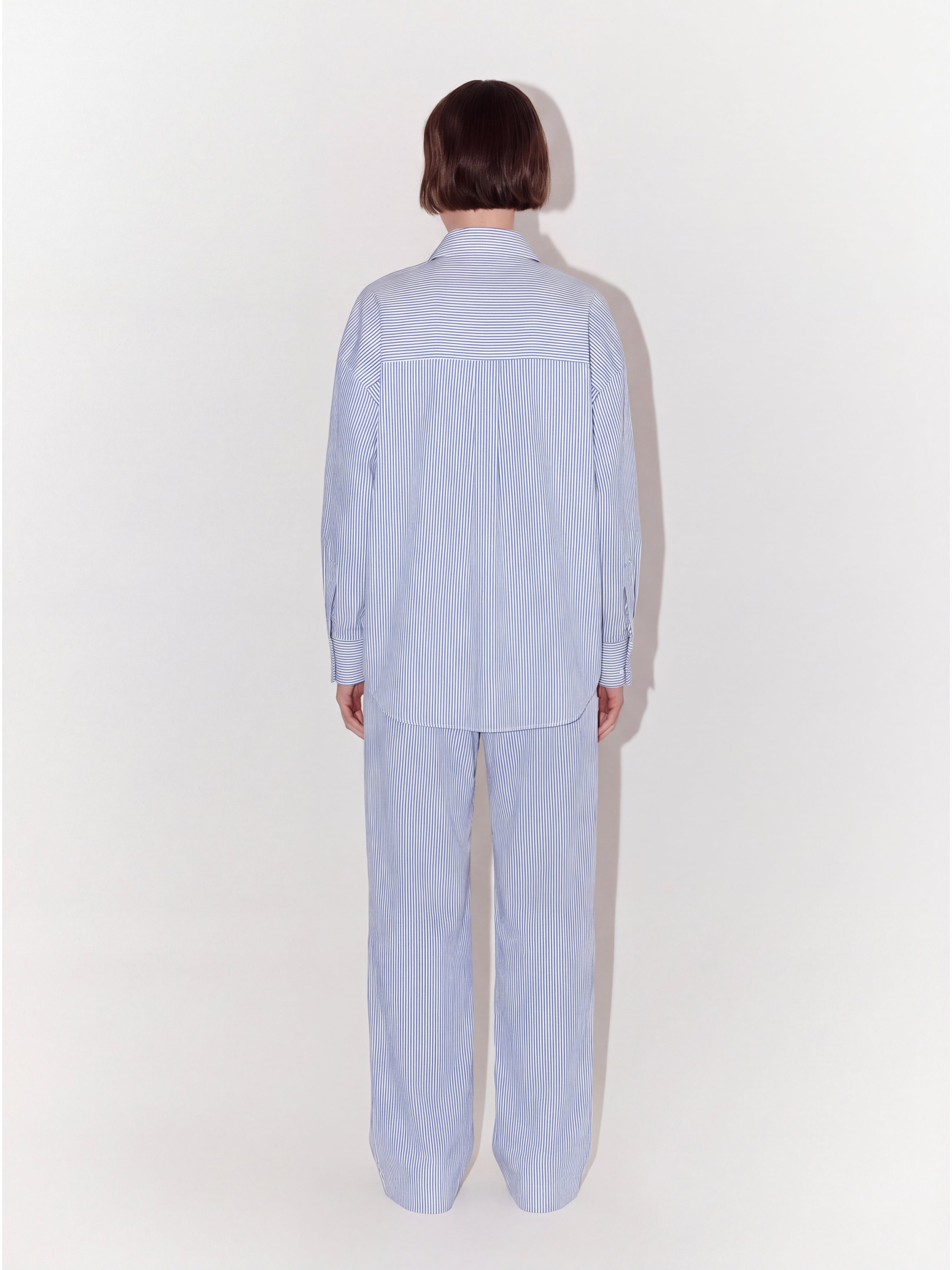 Contrast Leg Striped Loungewear Set In Blue and White