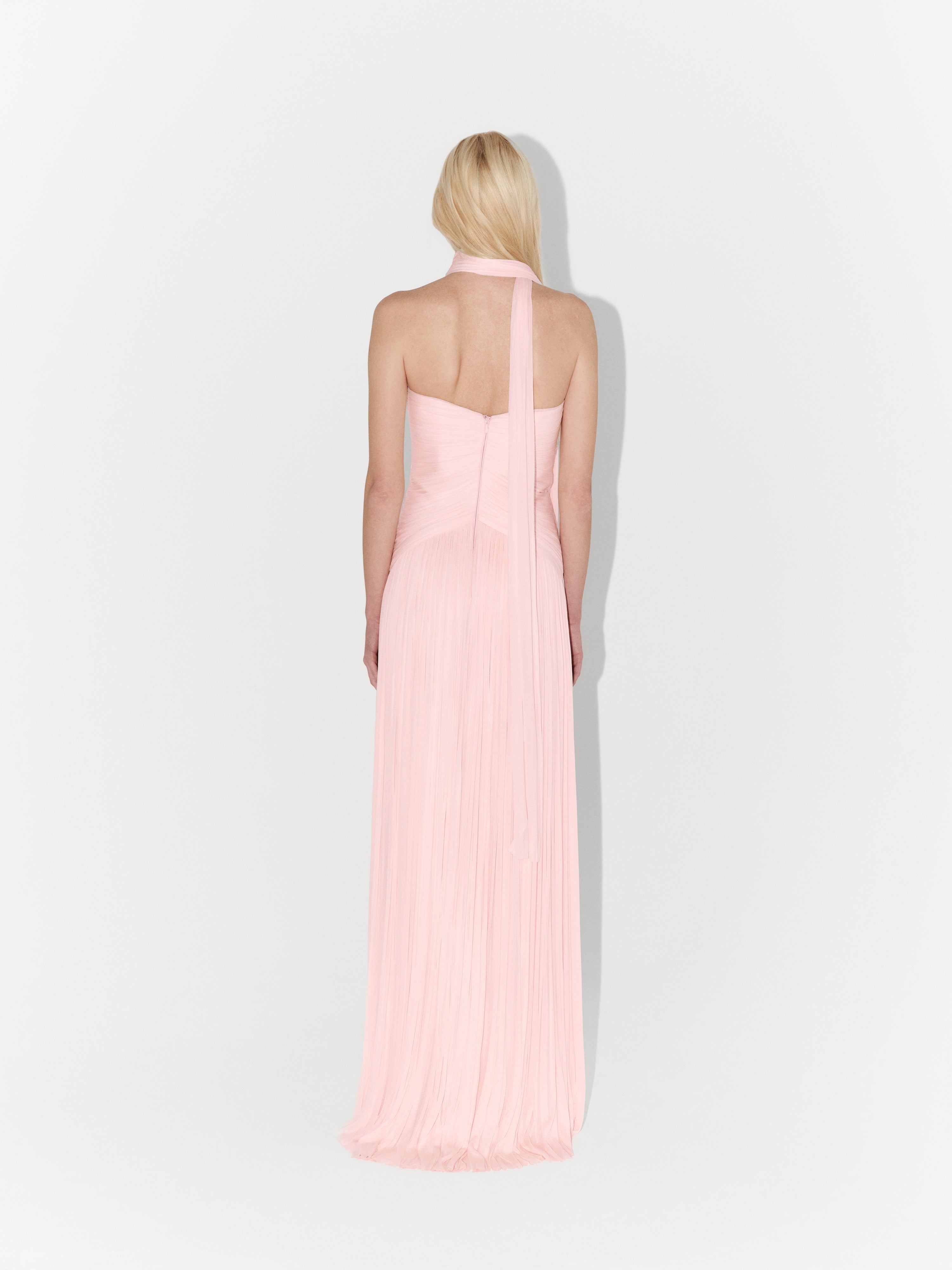 Silk Tulle Flowing Couture Gown In Pink