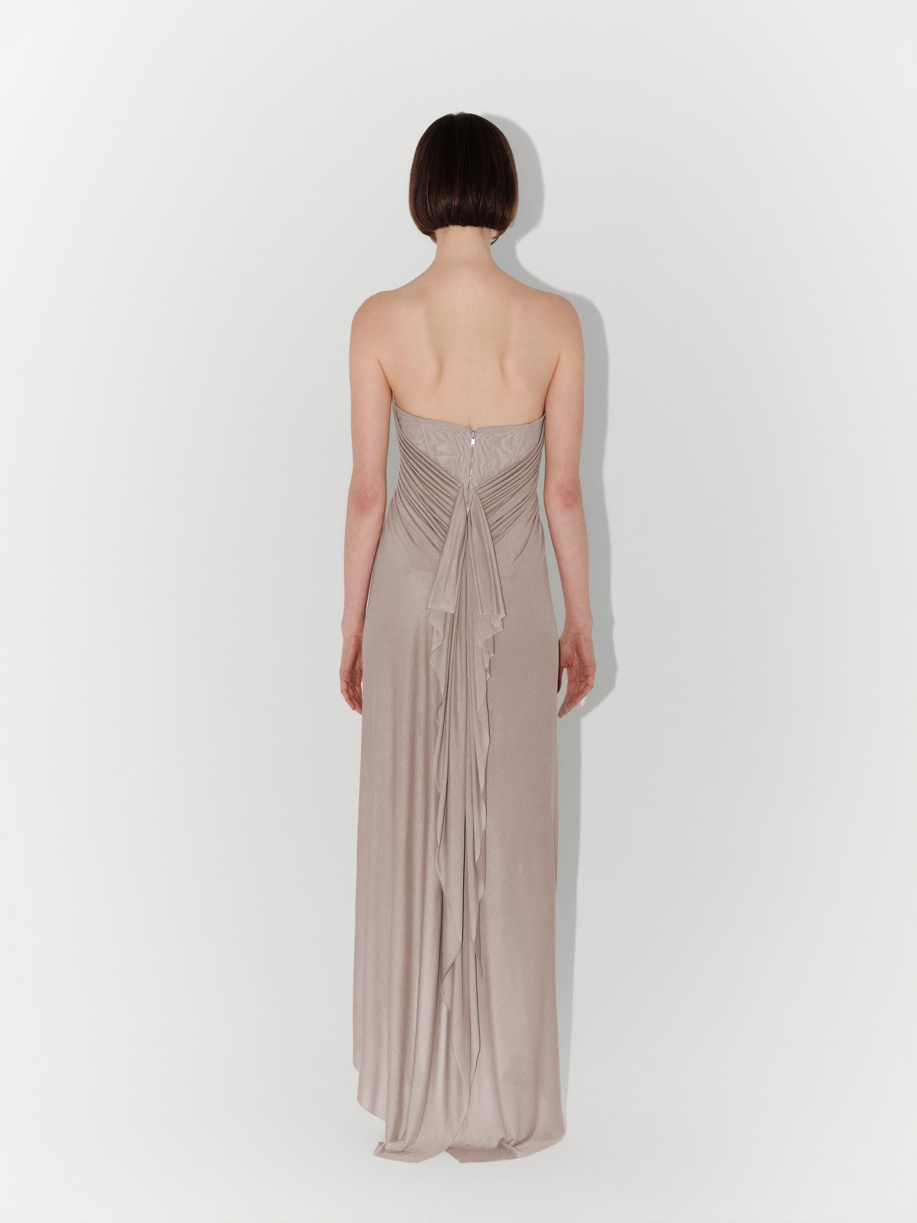 Draped Jersey Evening Dress In Beige