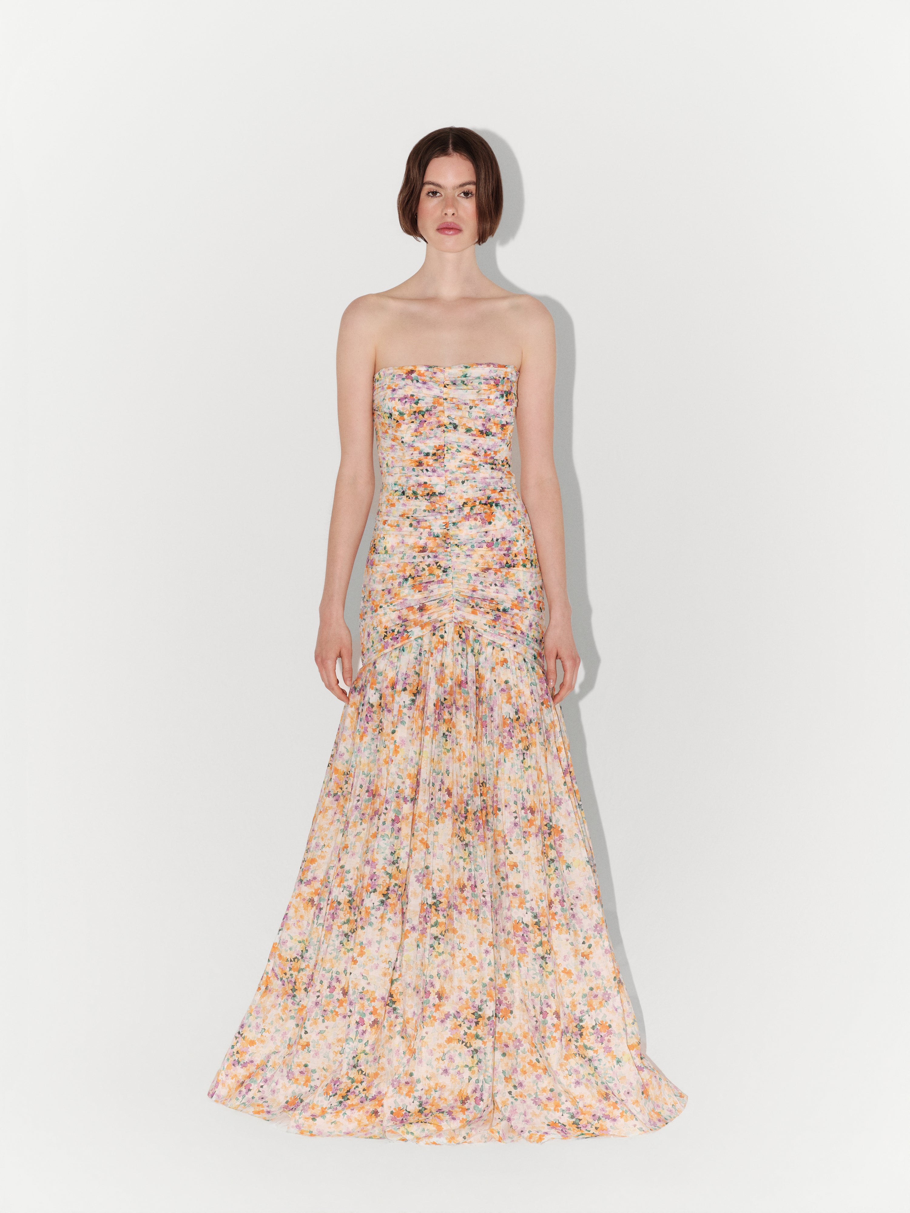 Strapless Floral-Print Gown
