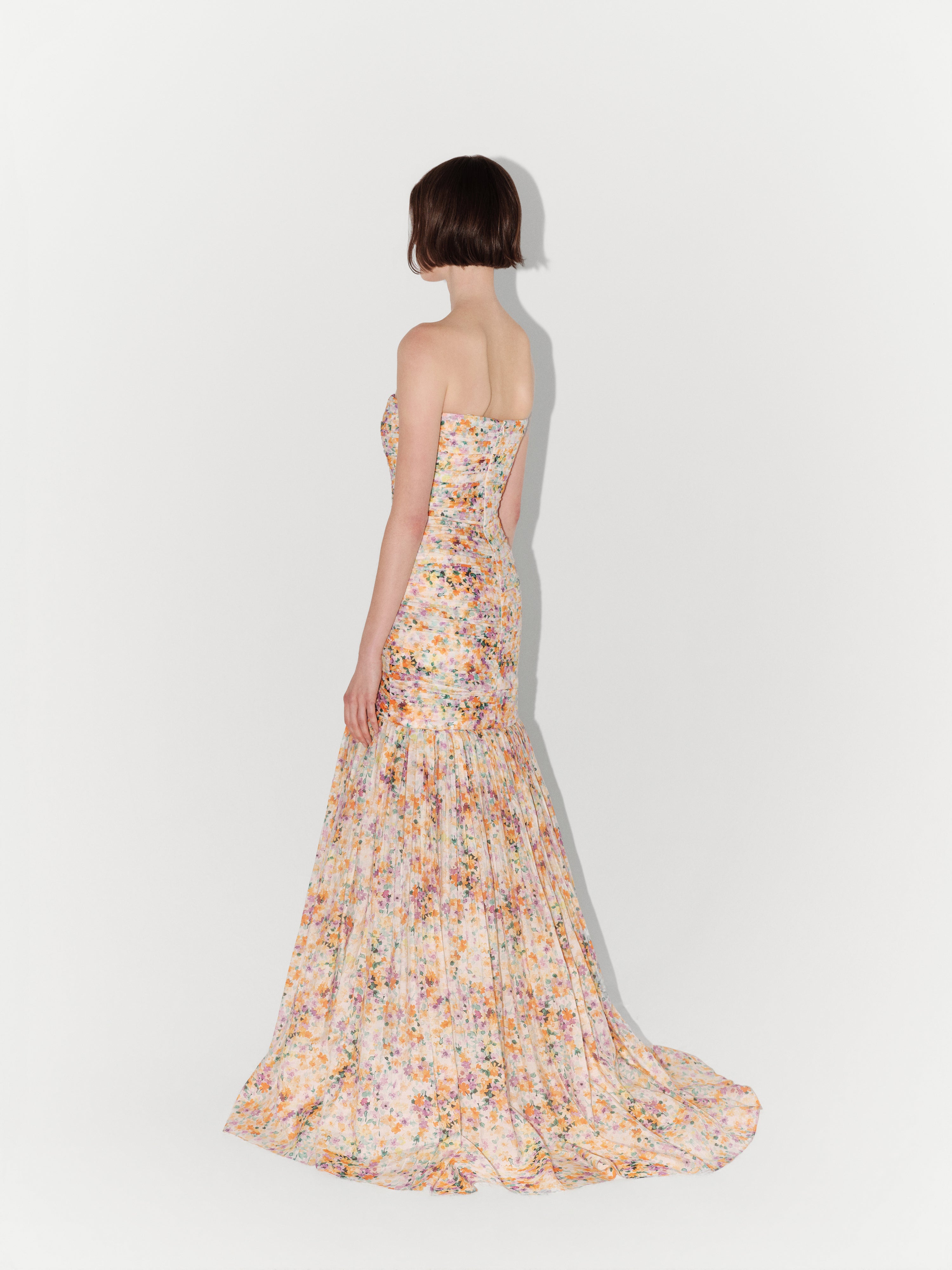 Strapless Floral-Print Gown