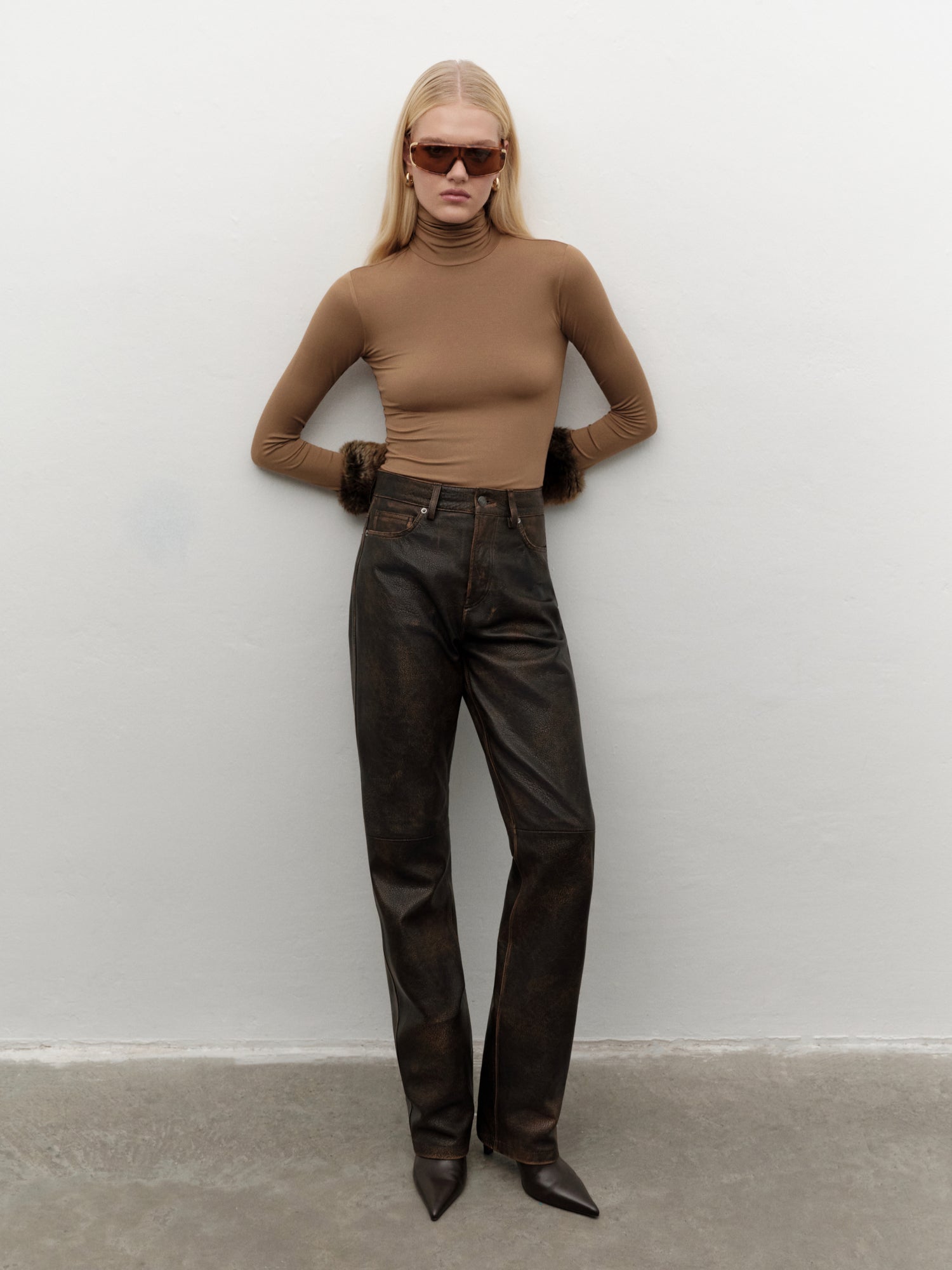 Turtleneck Bodysuit in Toffee Beige