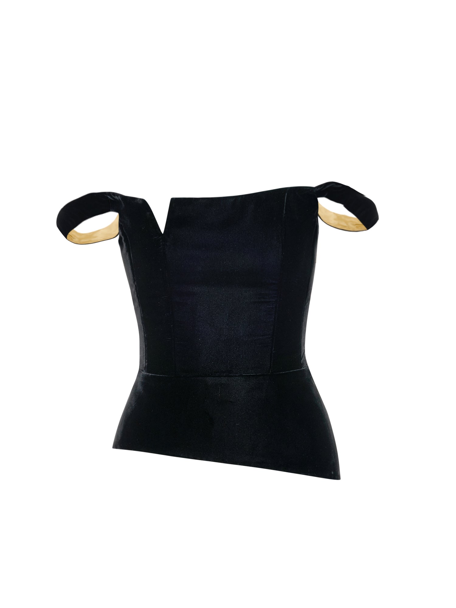 Sculptural Sleeves Velvet Corset in Black