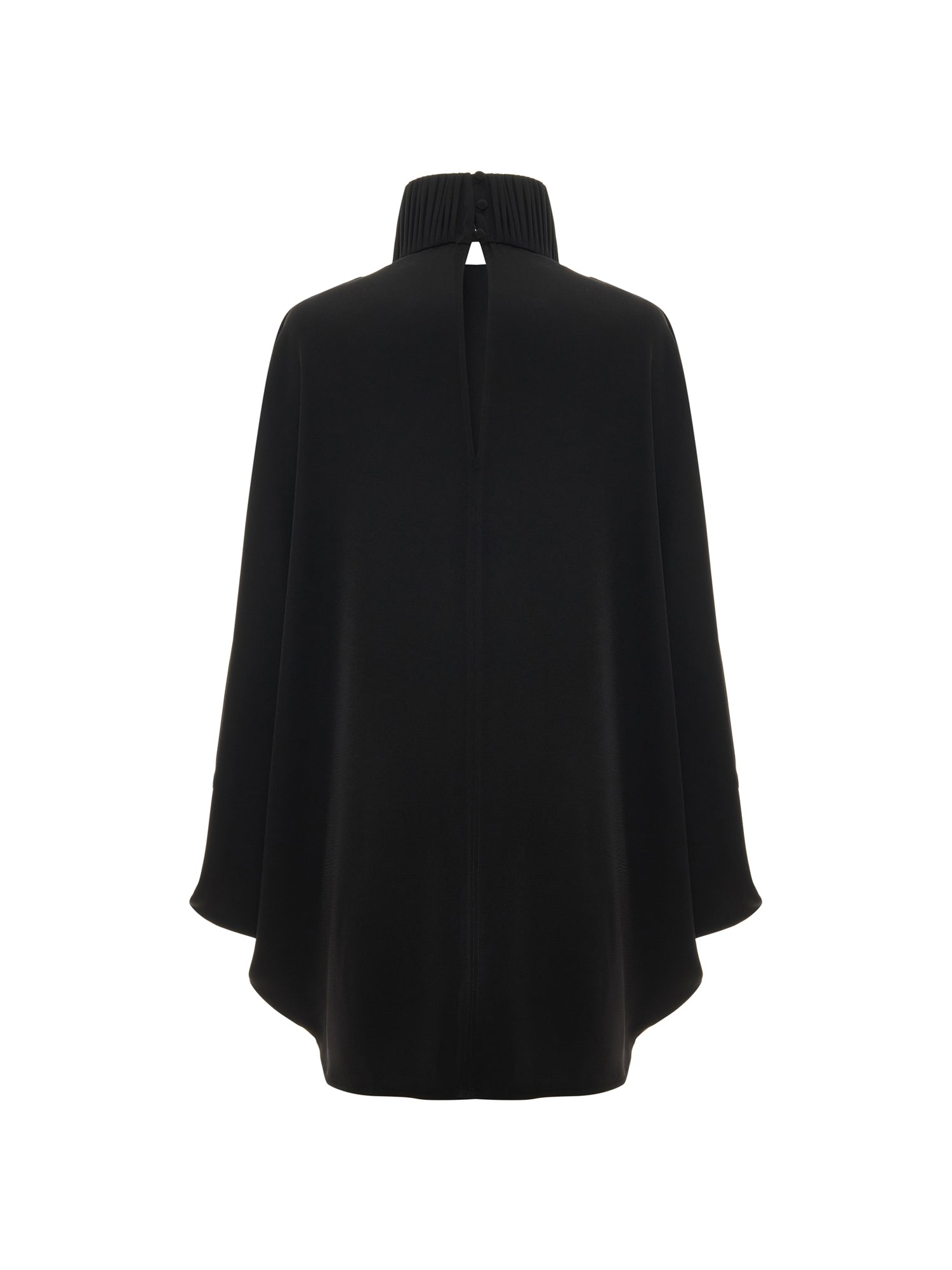 Drape-detailed High-neck Batwing Sleeve Mini Dress in Black