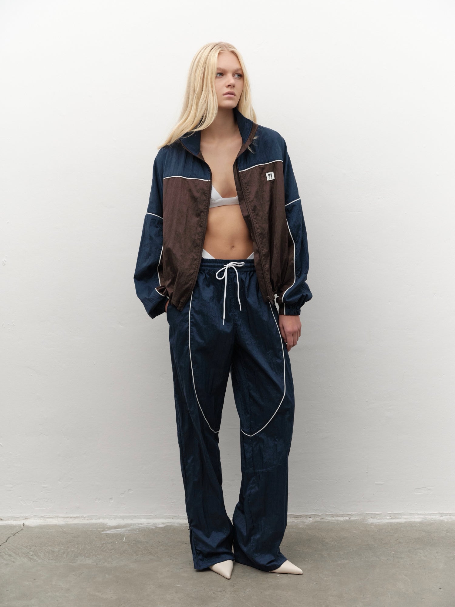 Unisex Retro-inspired Nylon Track Pants in Navy