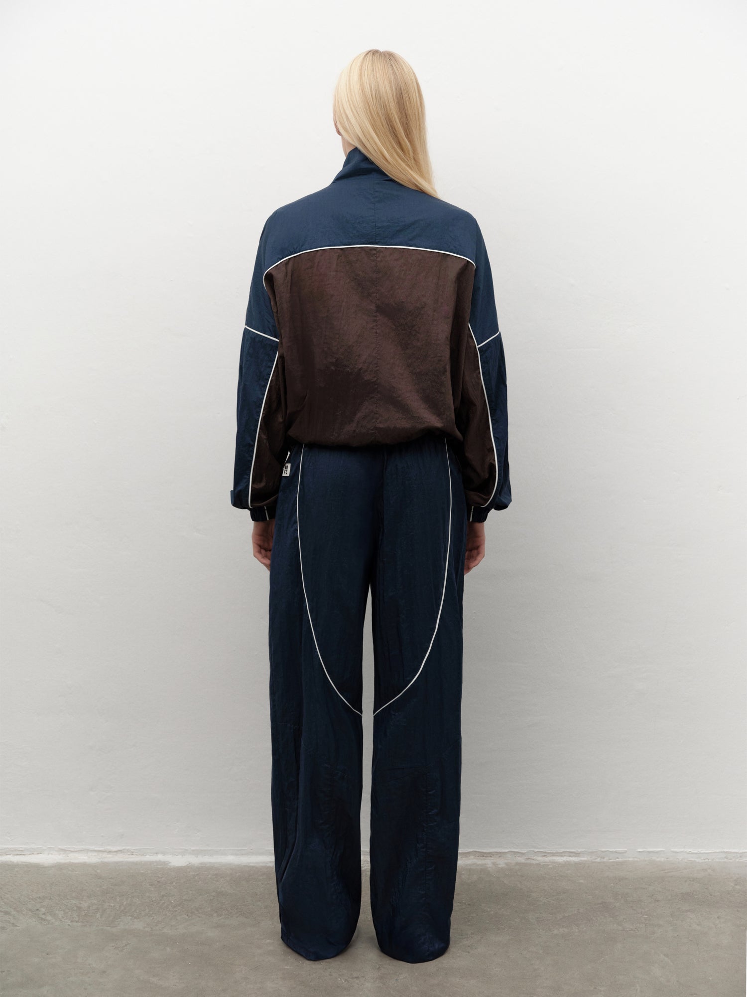 Unisex Retro-inspired Nylon Track Pants in Navy