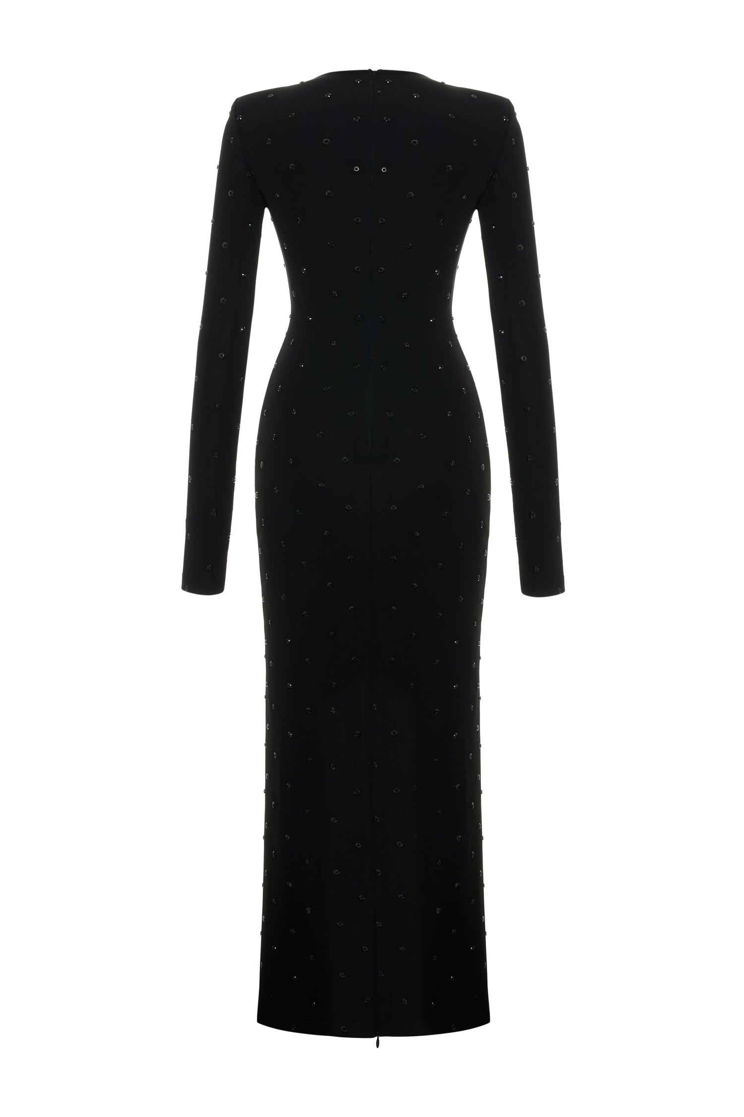 Ring-shaped Crystal Printed Maxi Dress in Black