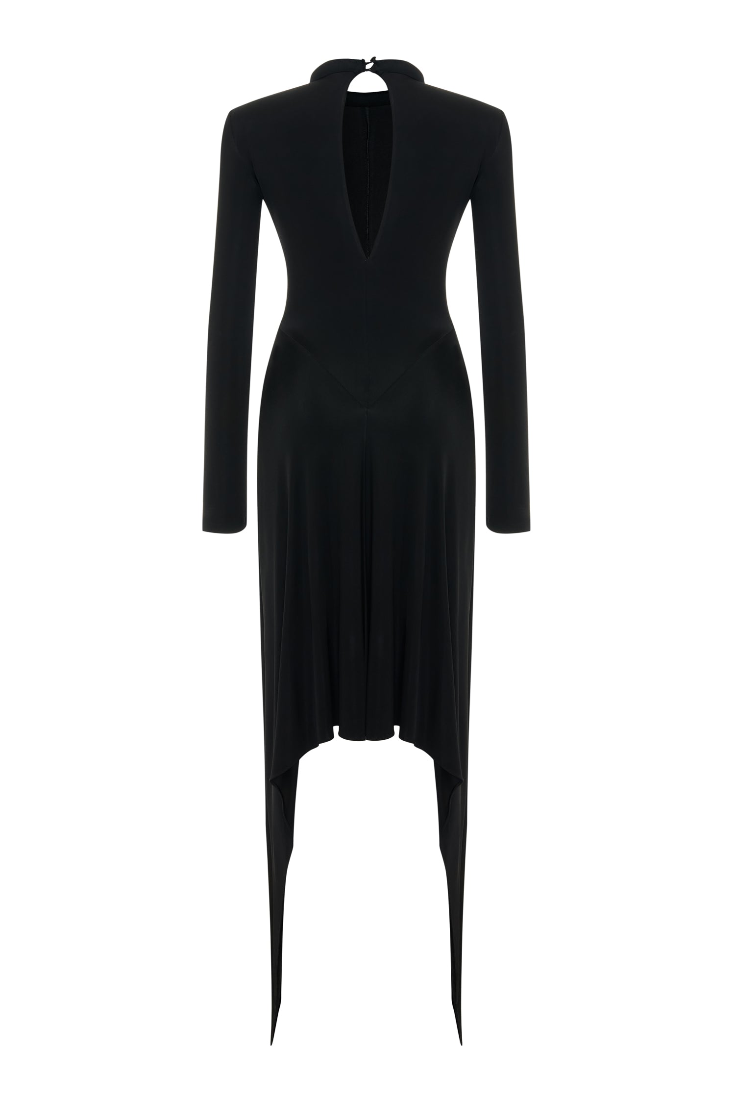 Asymmetric-style Skirted Midi Dress in Black