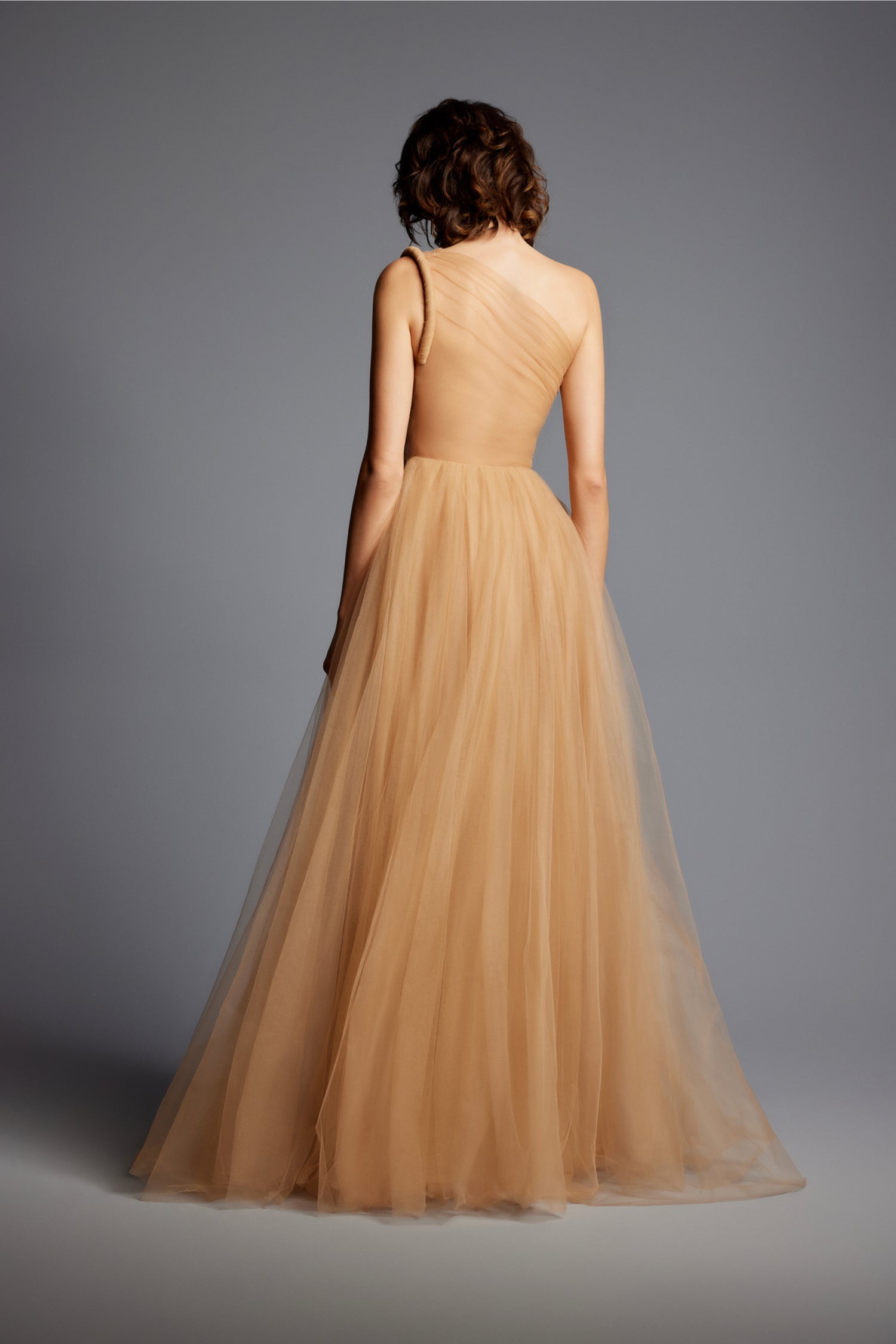 'Amber' One Shoulder Draped Tull Dress