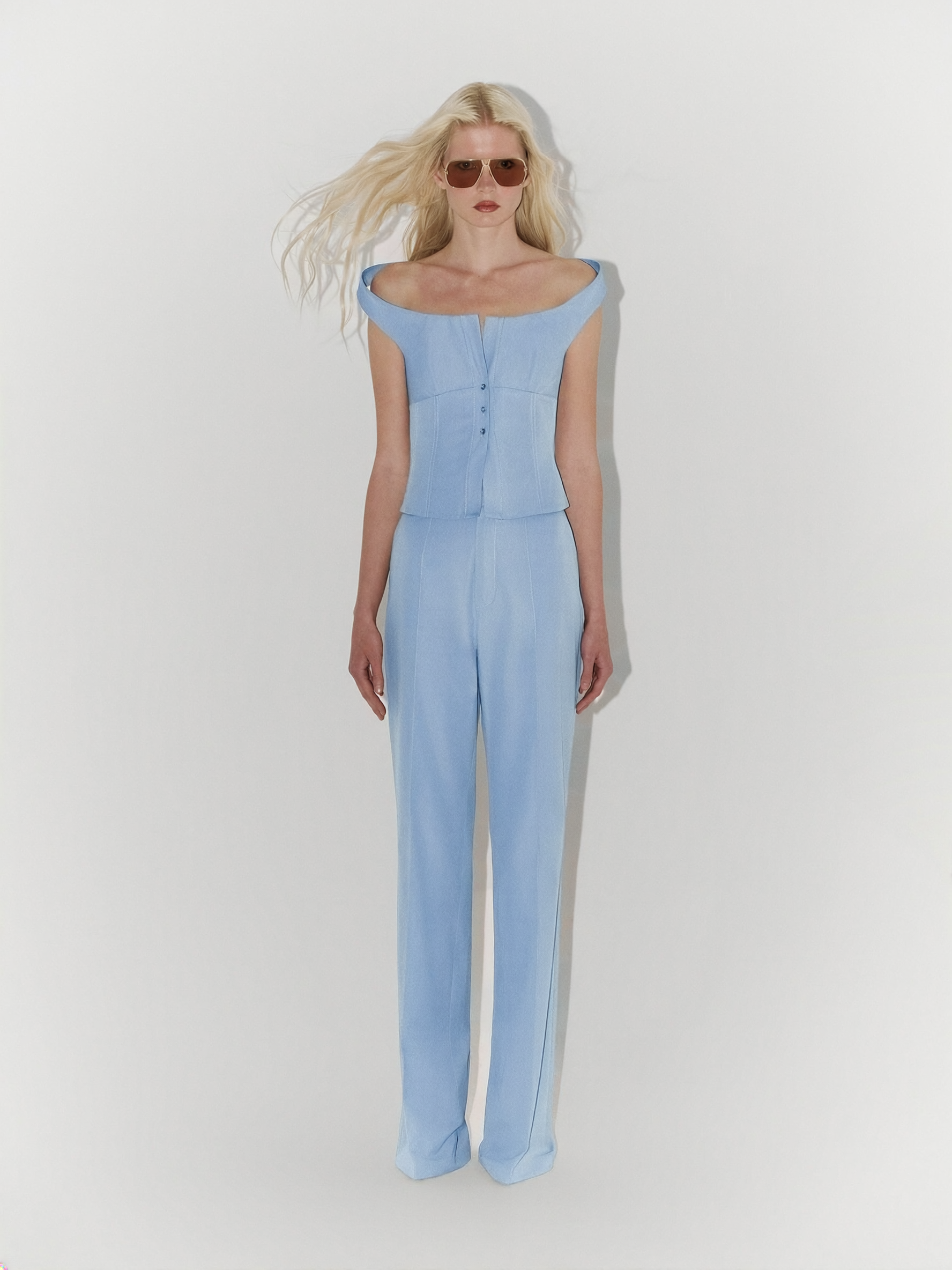 Relaxed-Fit Poplin Trousers In Blue