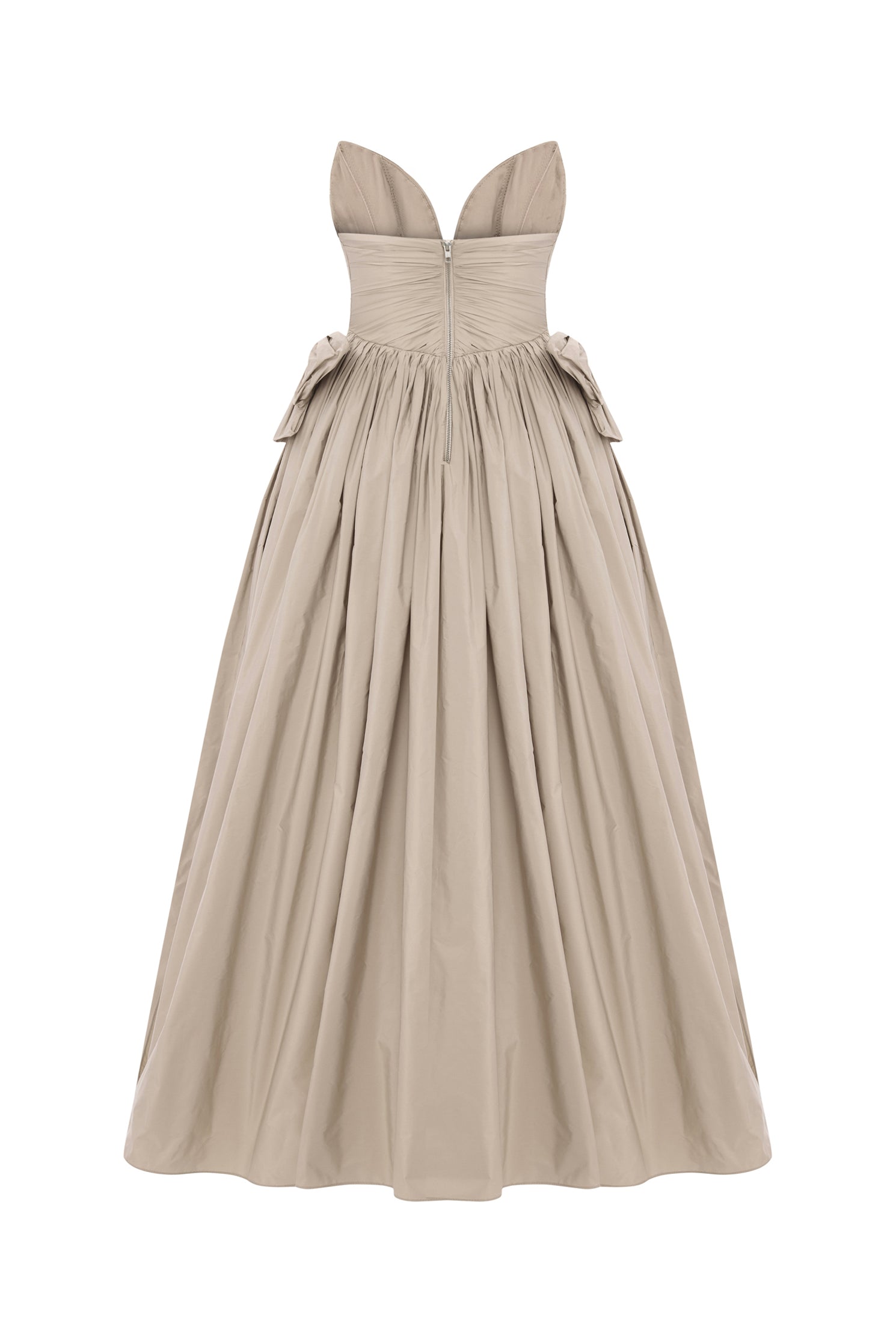 'Cami' Strapless draped taffetta midi dress