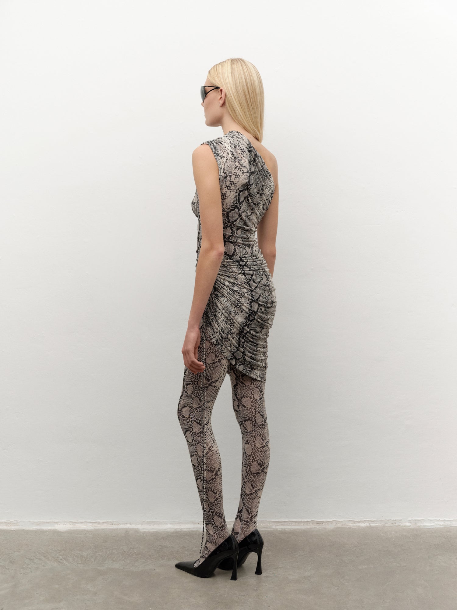 Snake-print Open-leg Midi Dress