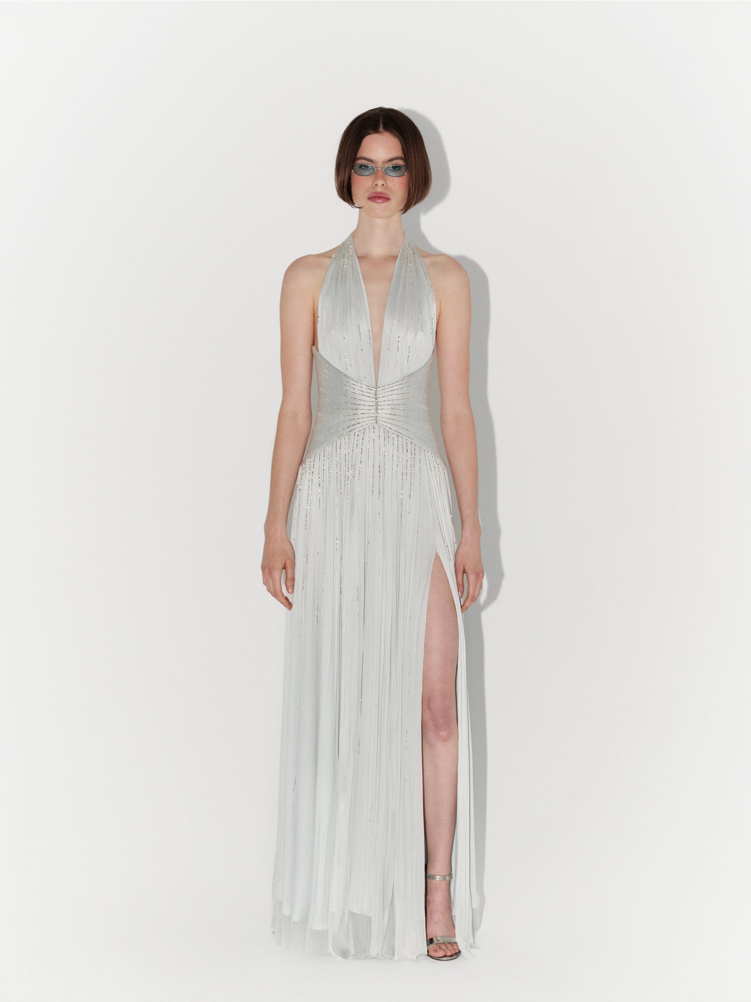 Hand-Embellished Silk Tulle Gown In Mint