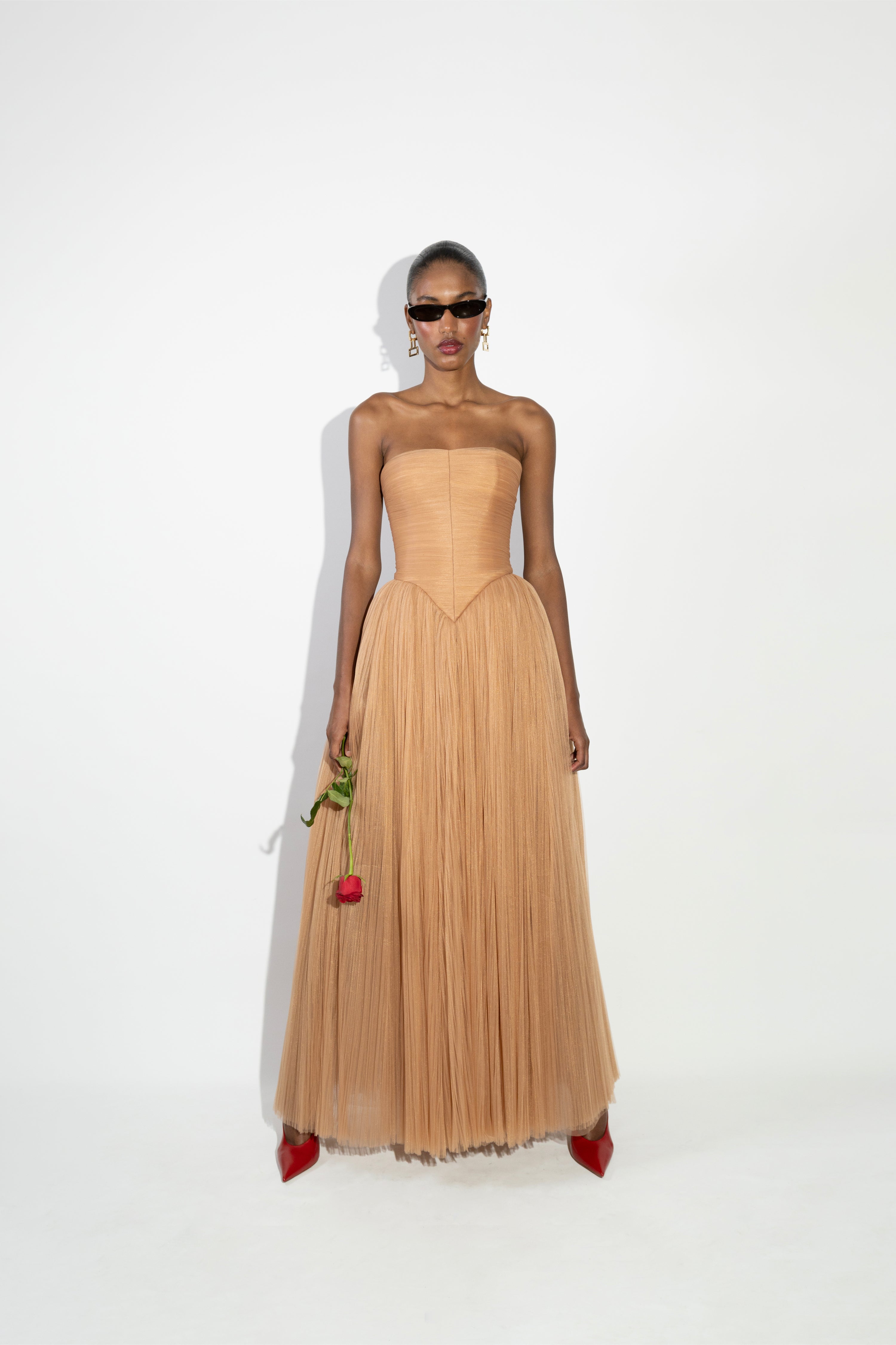 'Darla' Strapless plissé tulle dress