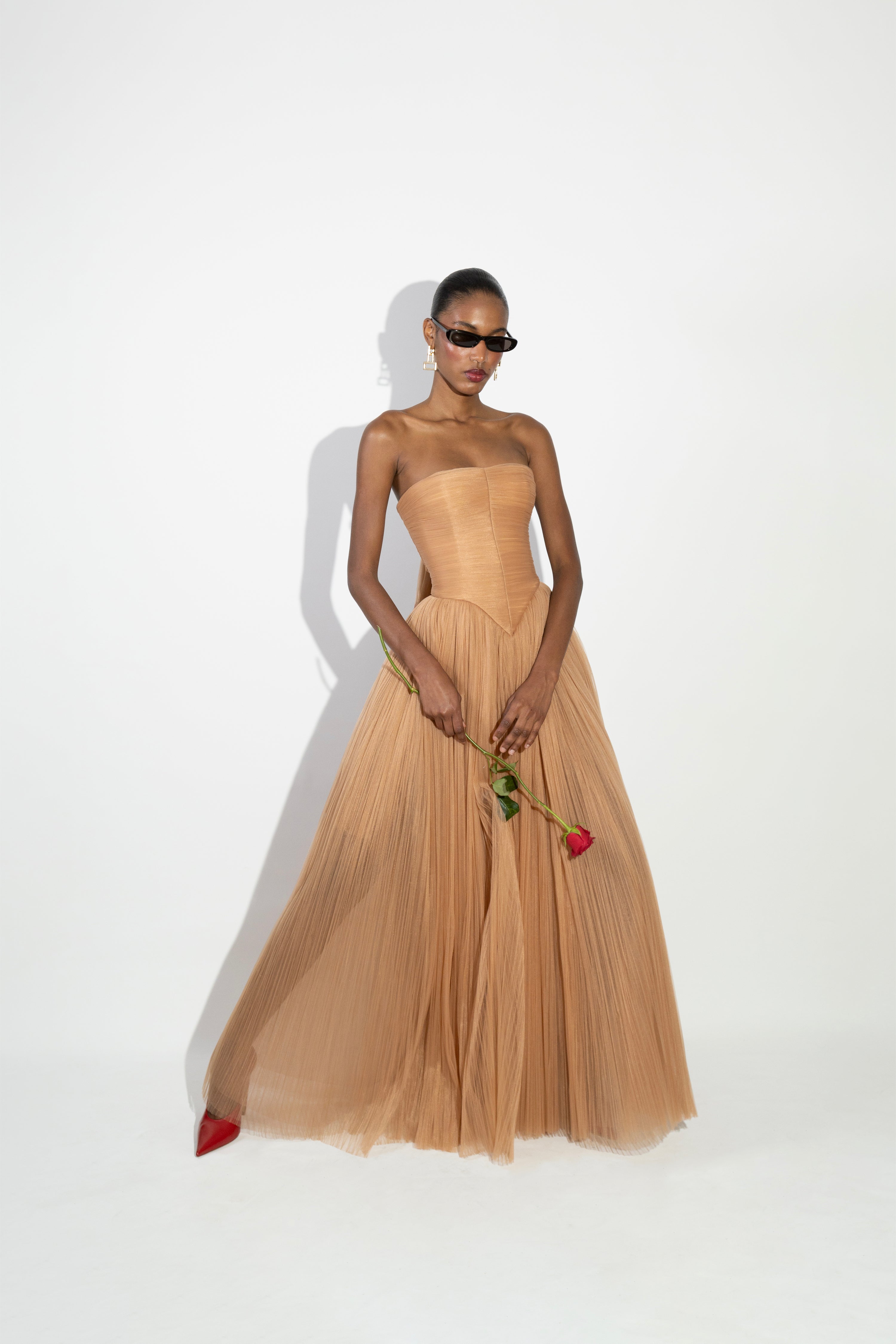 'Darla' Strapless plissé tulle dress