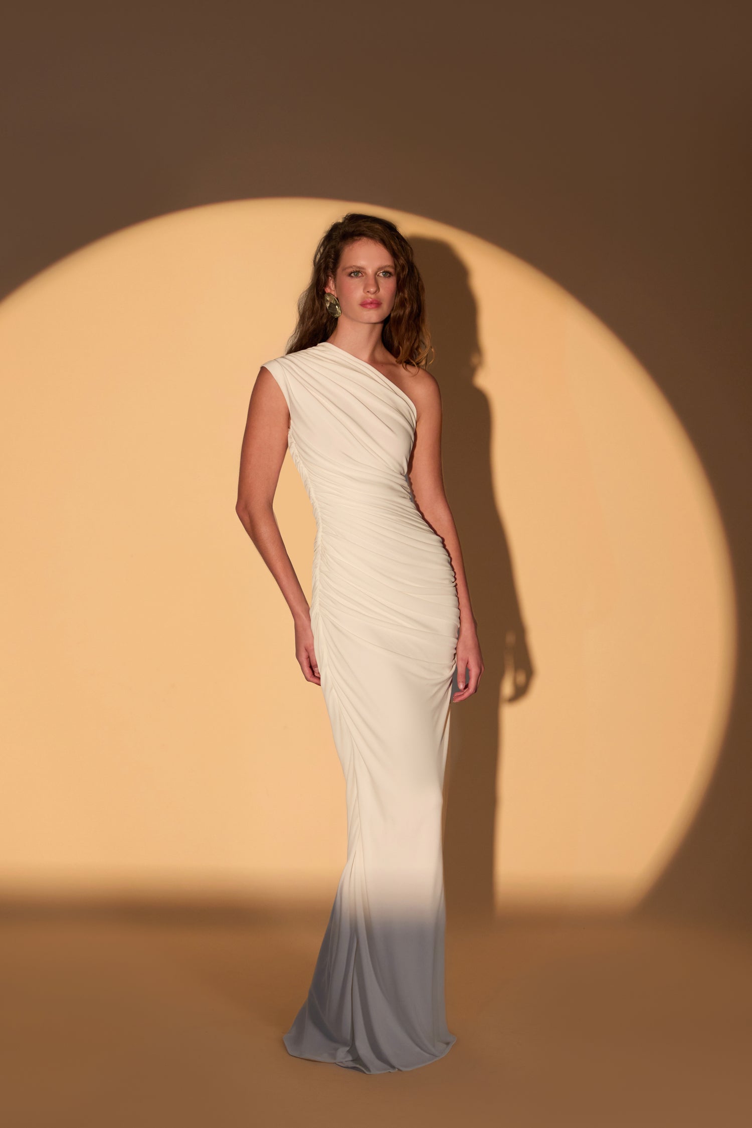 'Dione' Ruched jersey one shoulder maxi dress