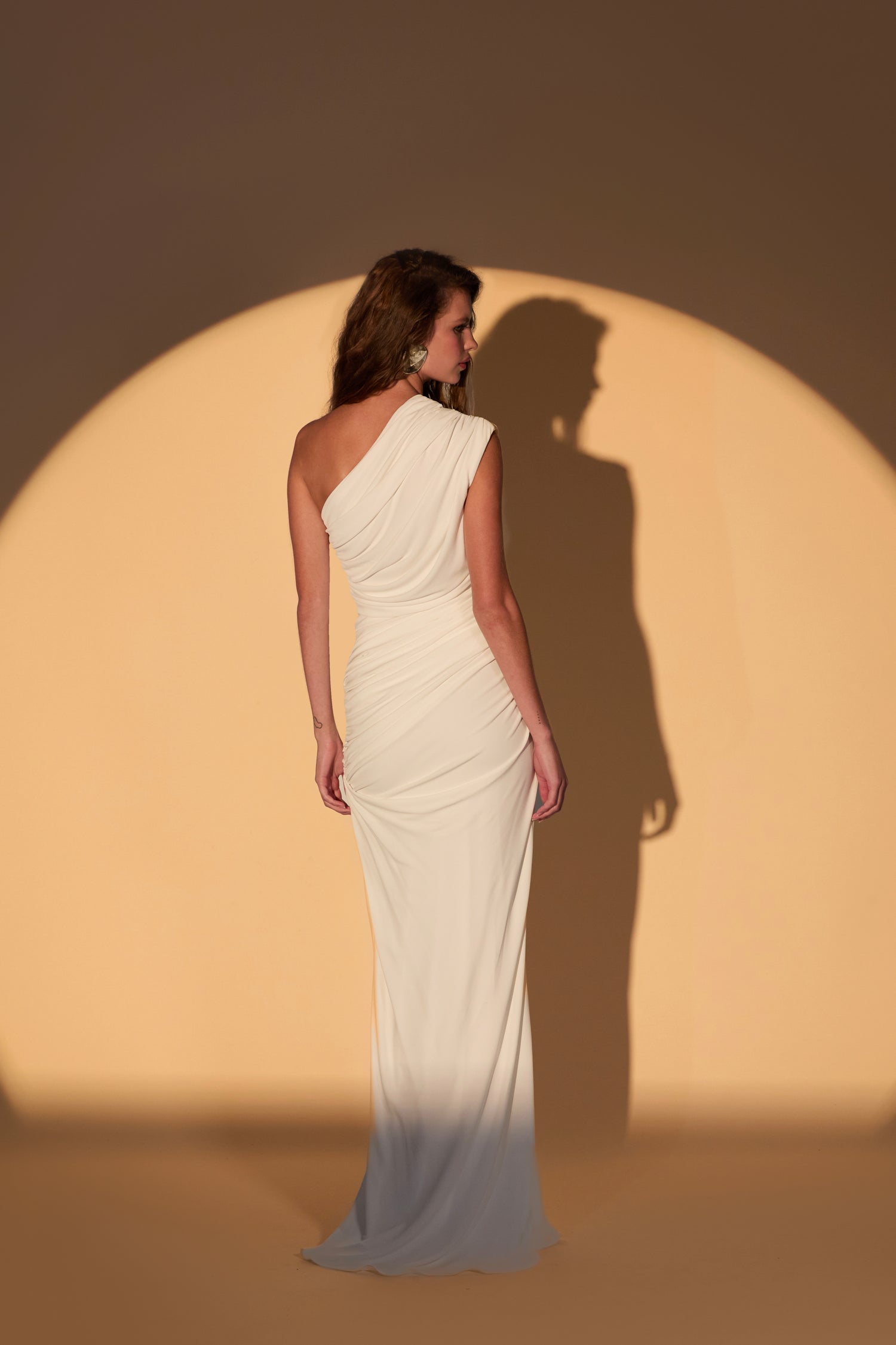 'Dione' Ruched jersey one shoulder maxi dress