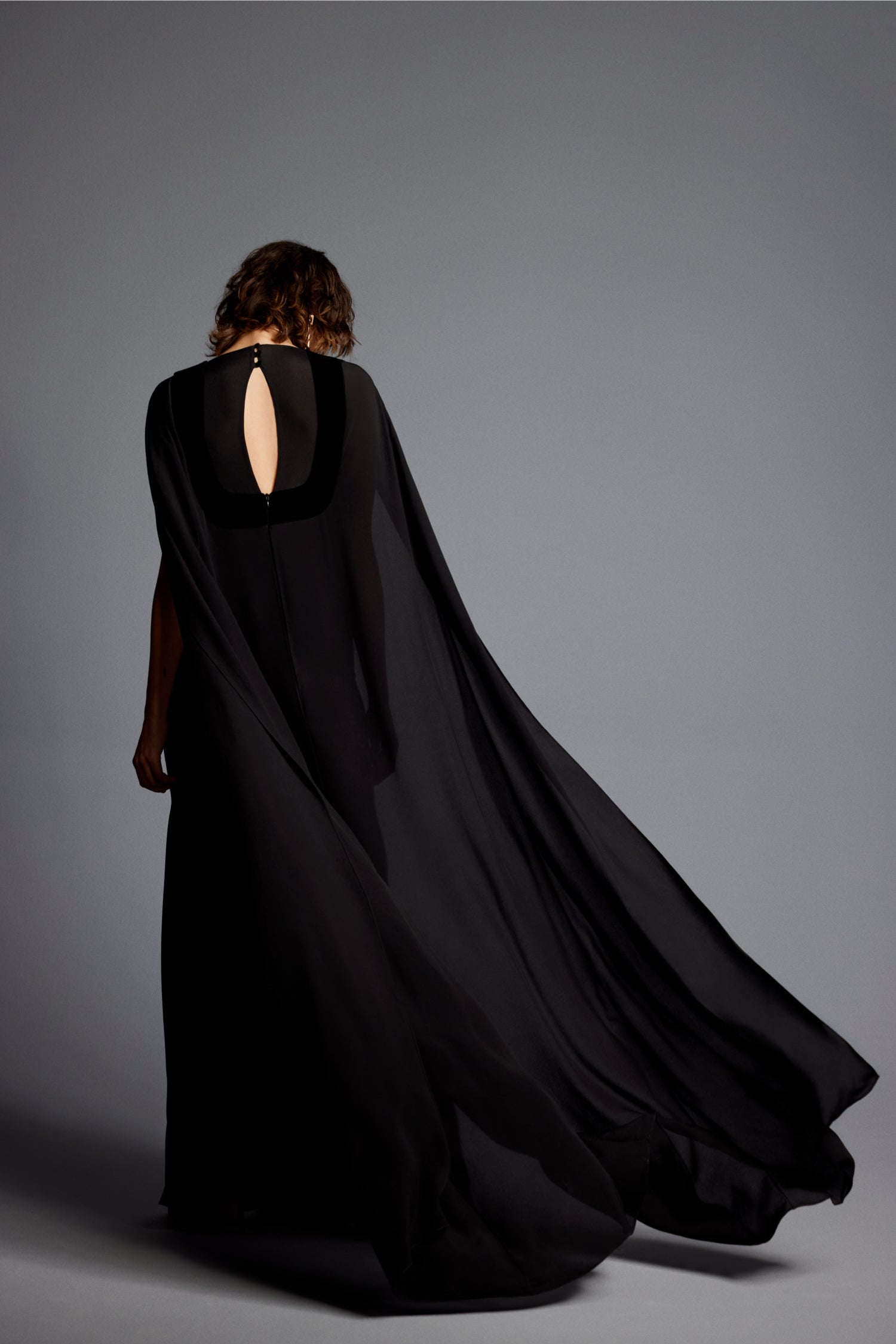 'Dita' Crepe Chiffon Maxi Cape Dress