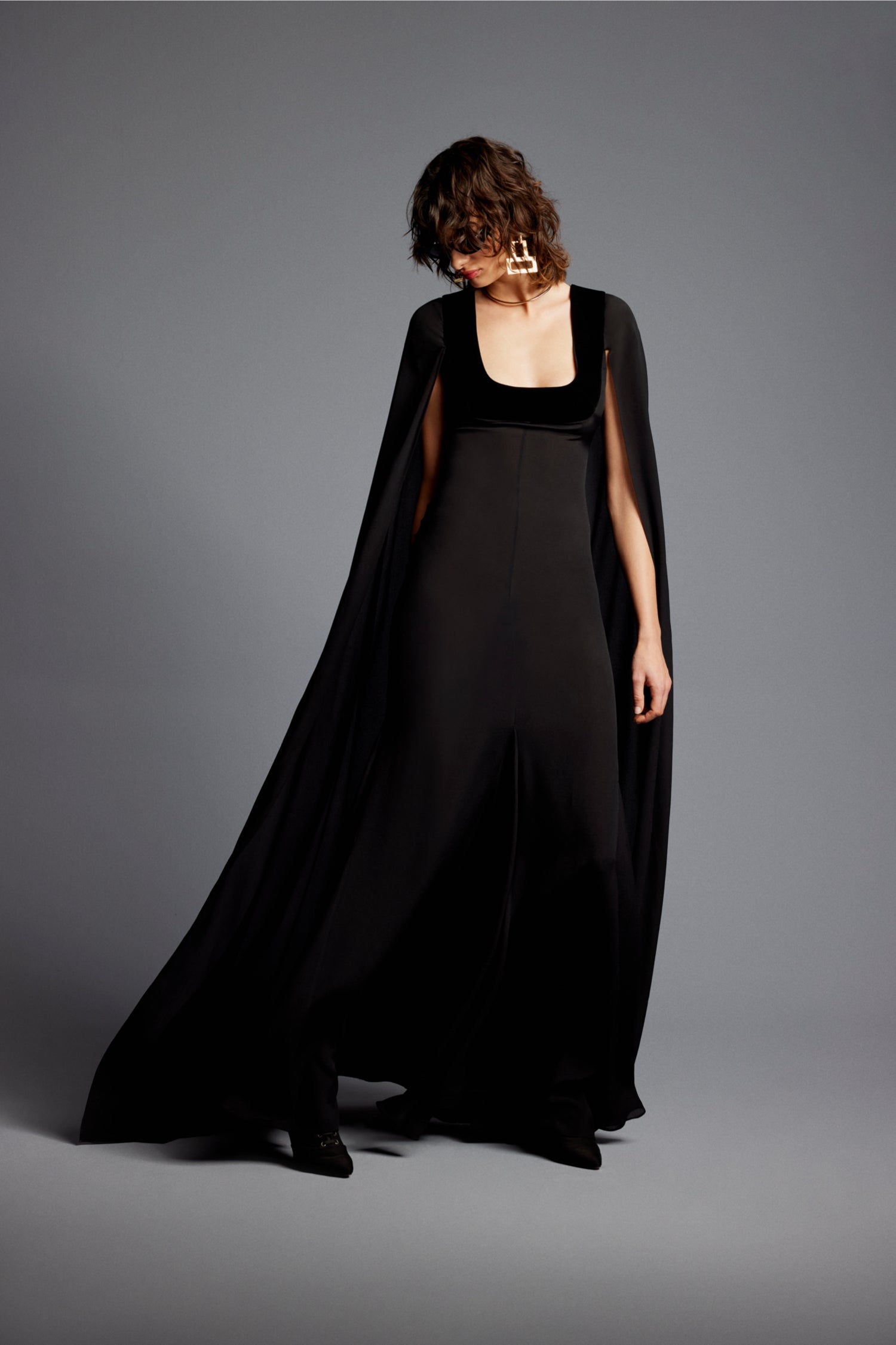 'Dita' Crepe Chiffon Maxi Cape Dress