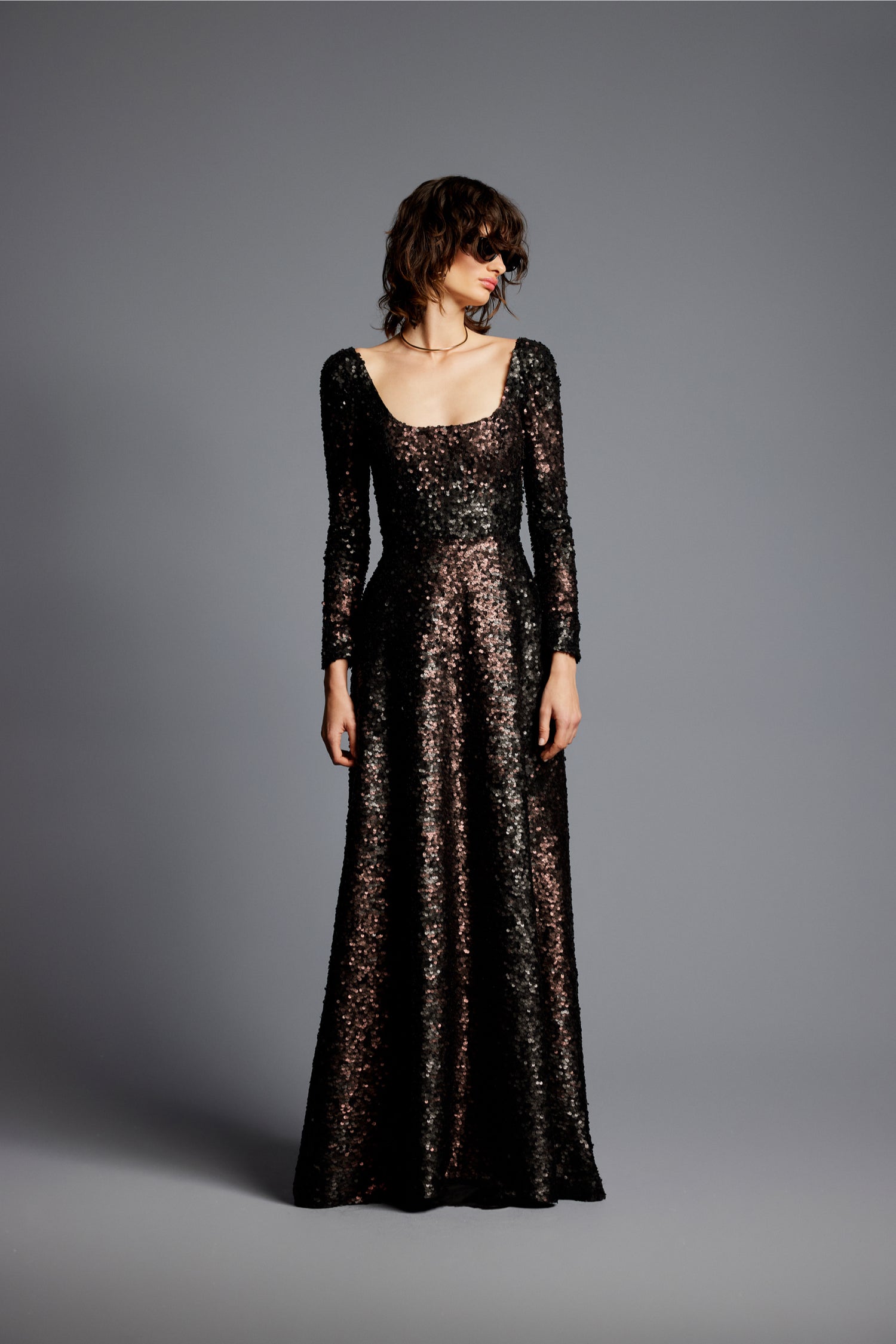 'Ema' Sequinned Evening Gown Dress