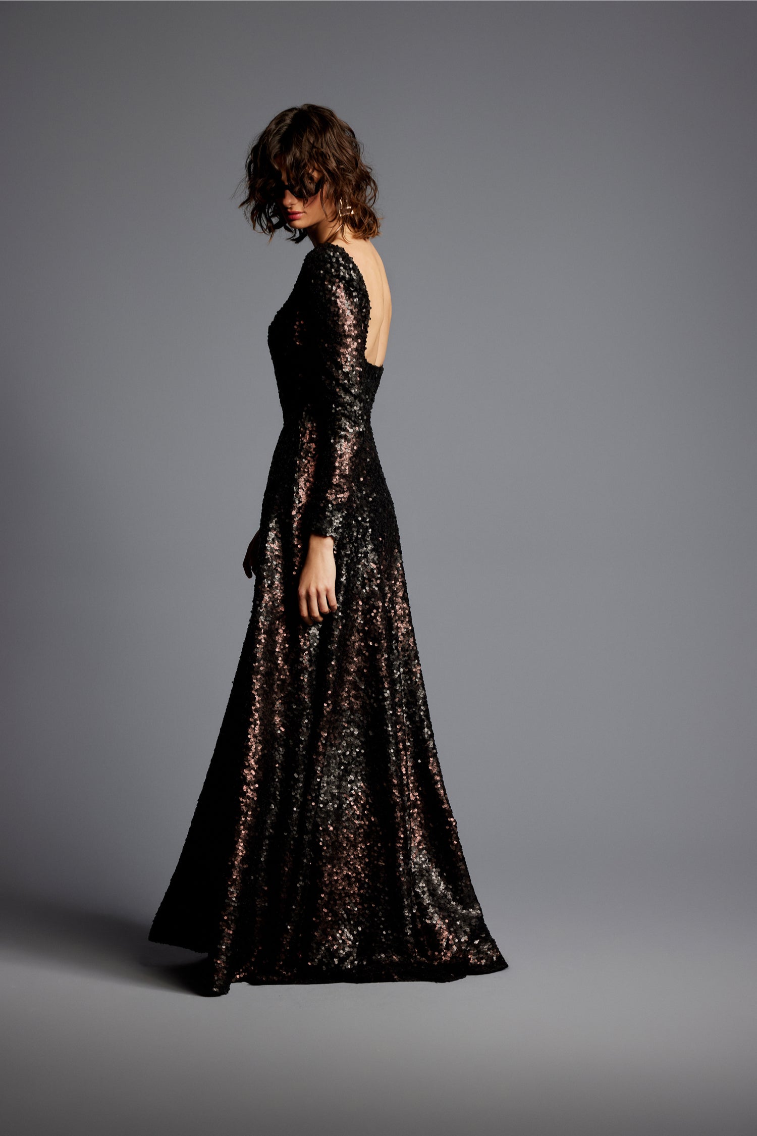 'Ema' Sequinned Evening Gown Dress