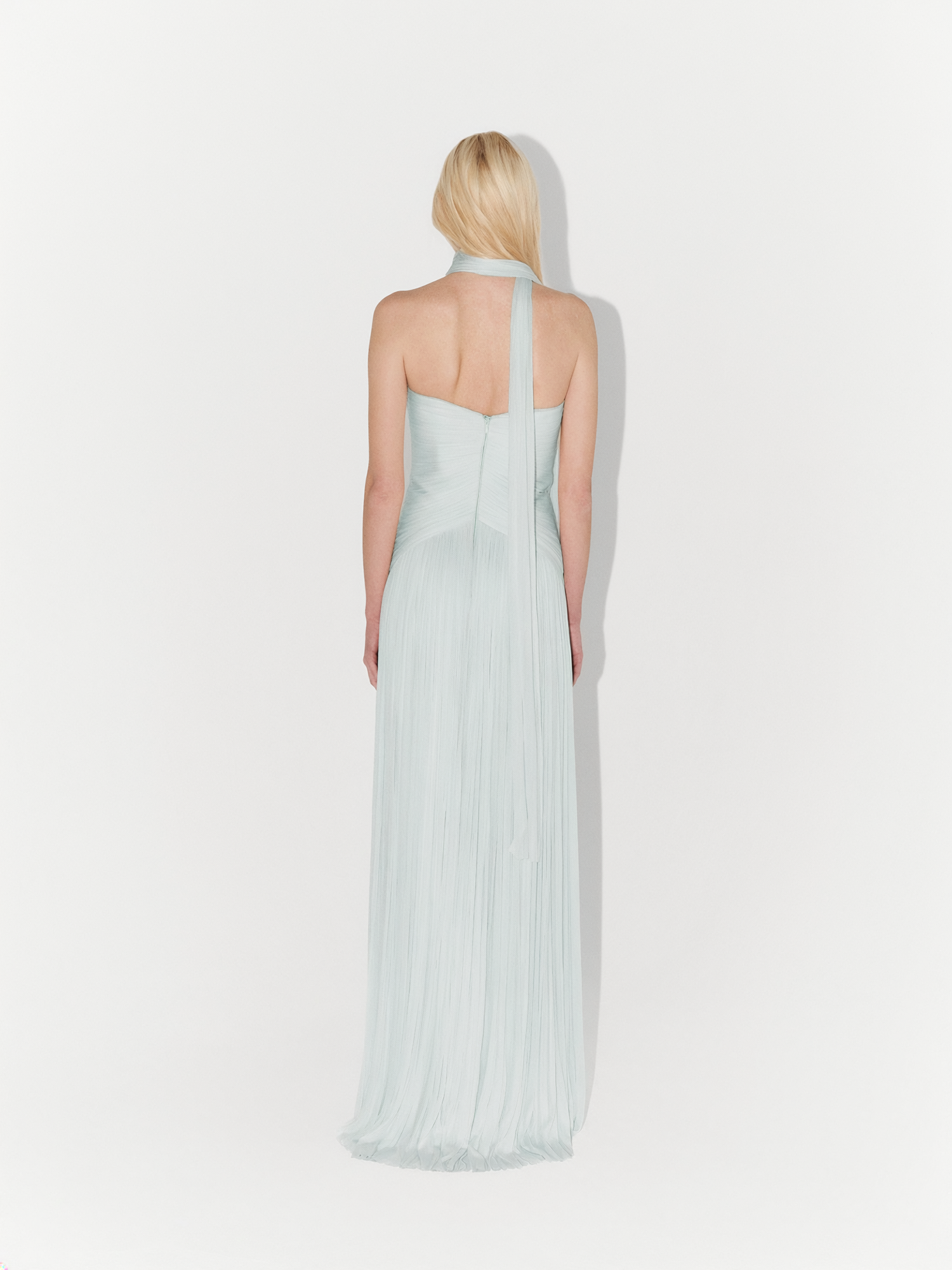 Silk Tulle Flowing Couture Gown In Light Blue