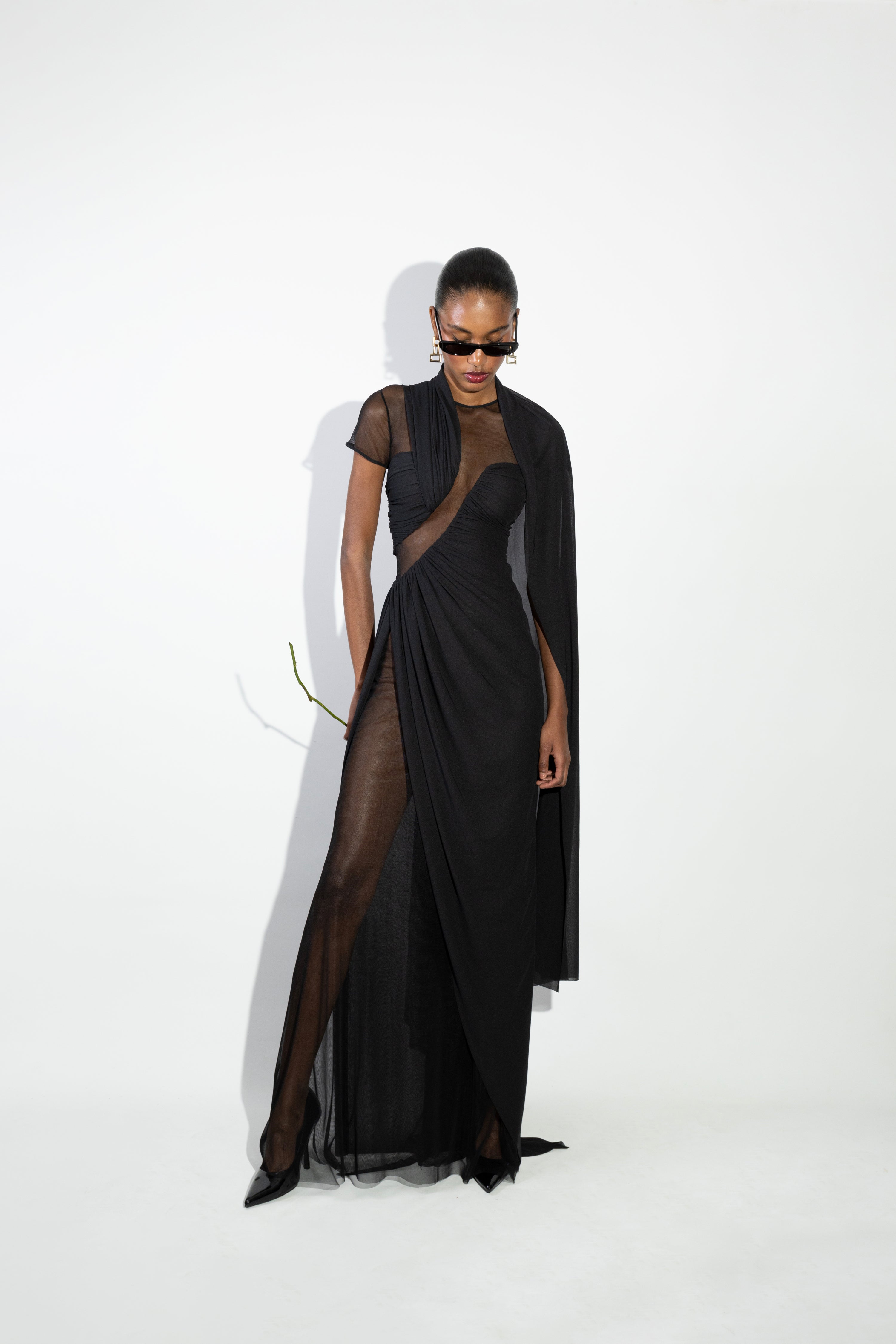 'Jill' Asymetric ruched jersey maxi dress