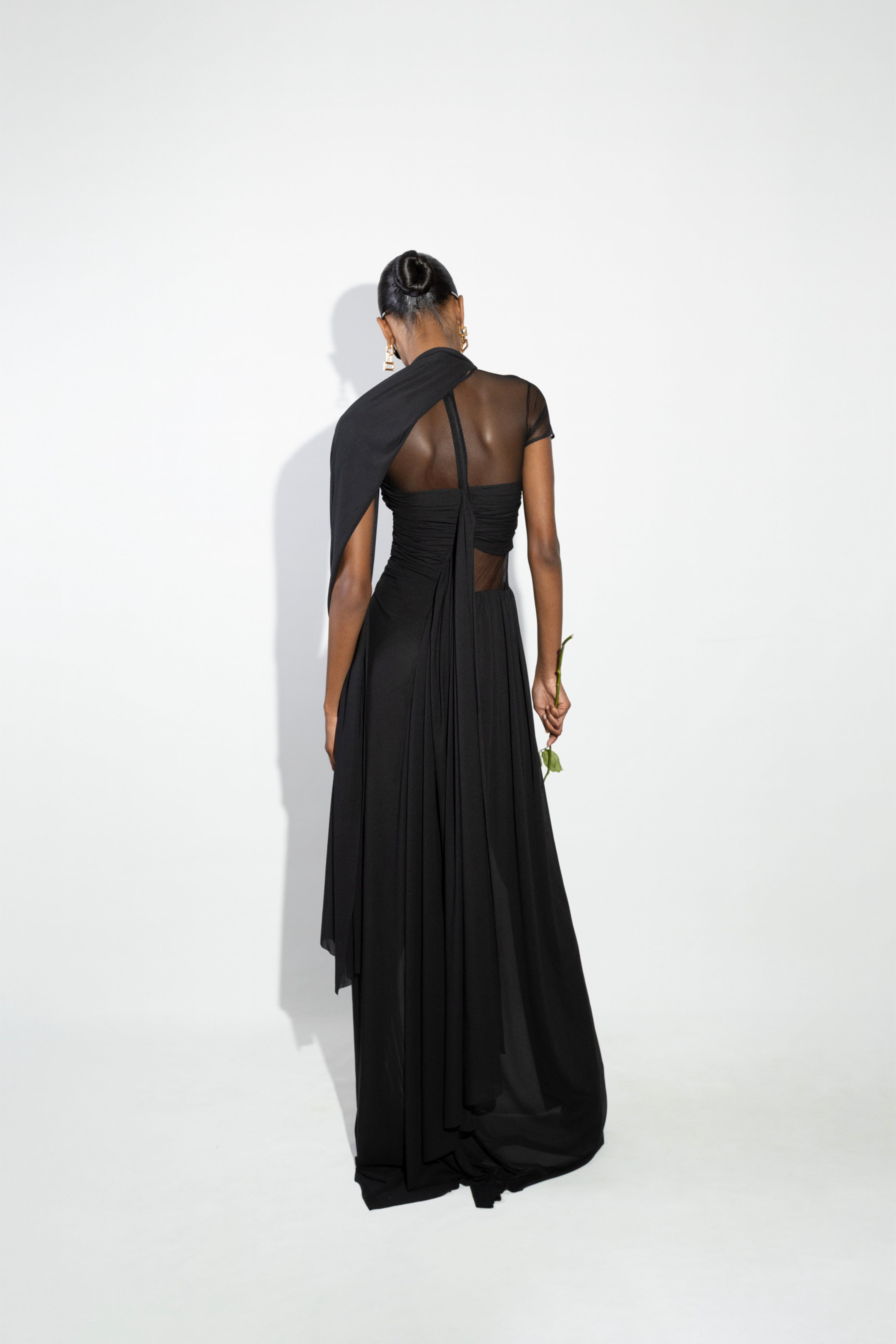 'Jill' Asymetric ruched jersey maxi dress