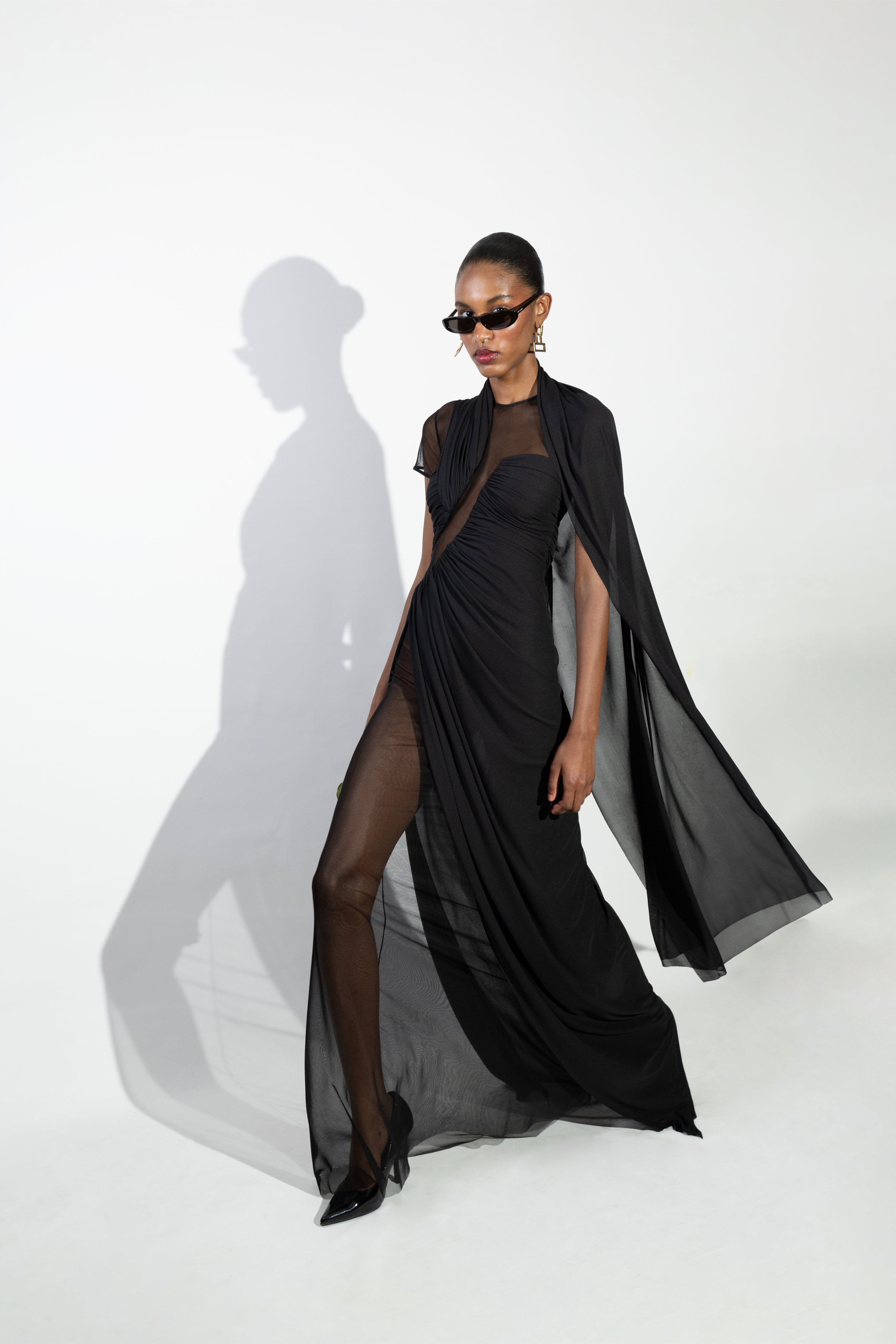 'Jill' Asymetric ruched jersey maxi dress