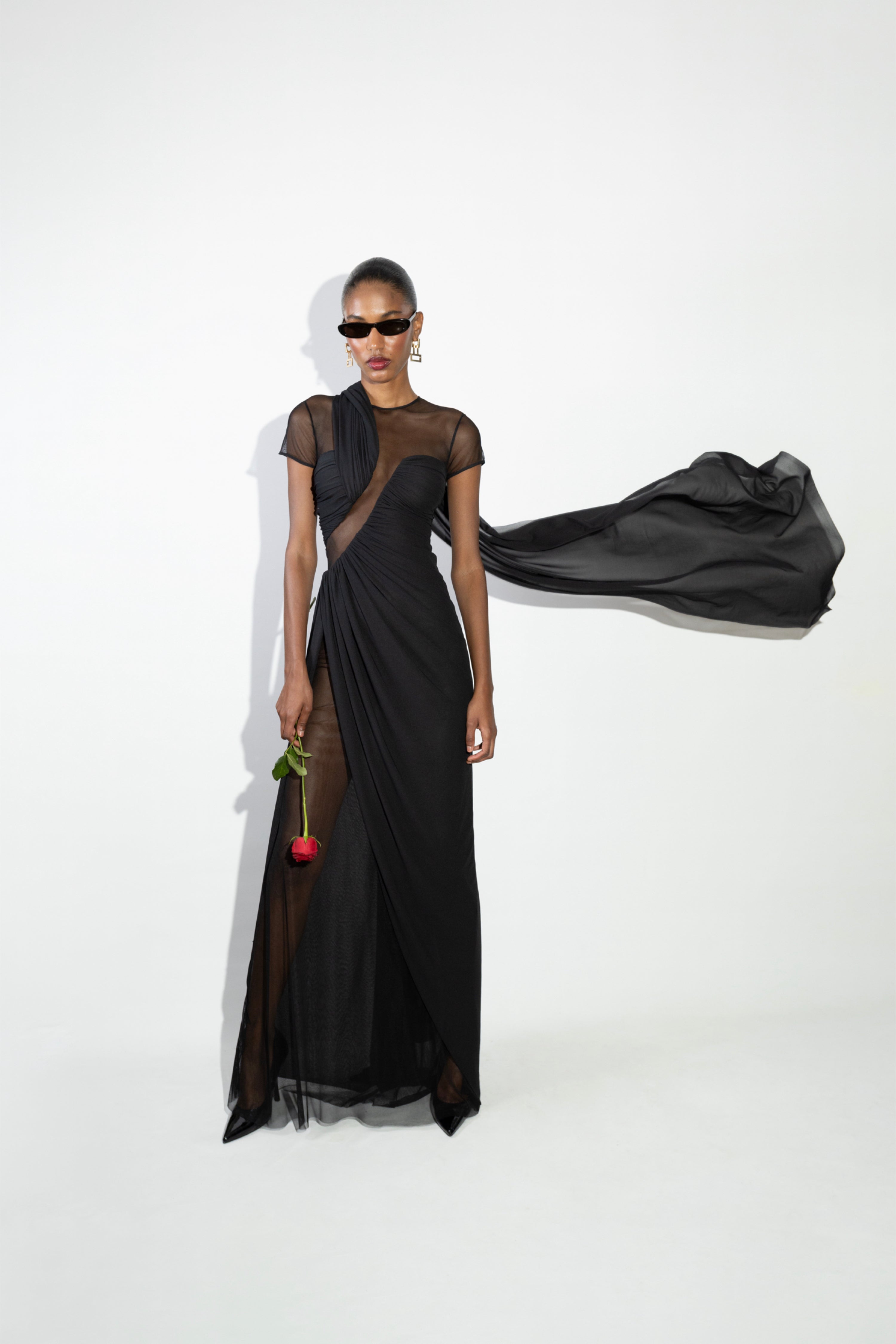 'Jill' Asymetric ruched jersey maxi dress