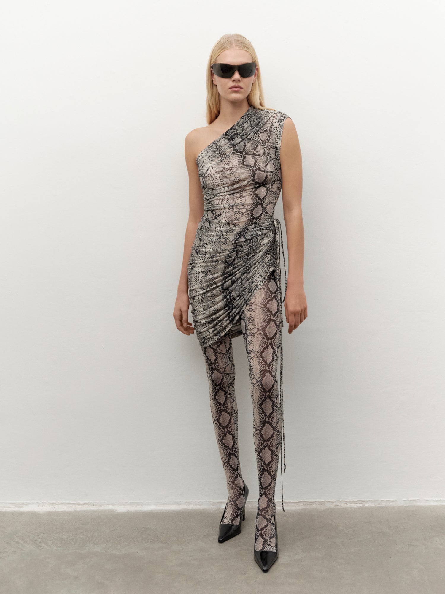 Snake-print Open-leg Midi Dress