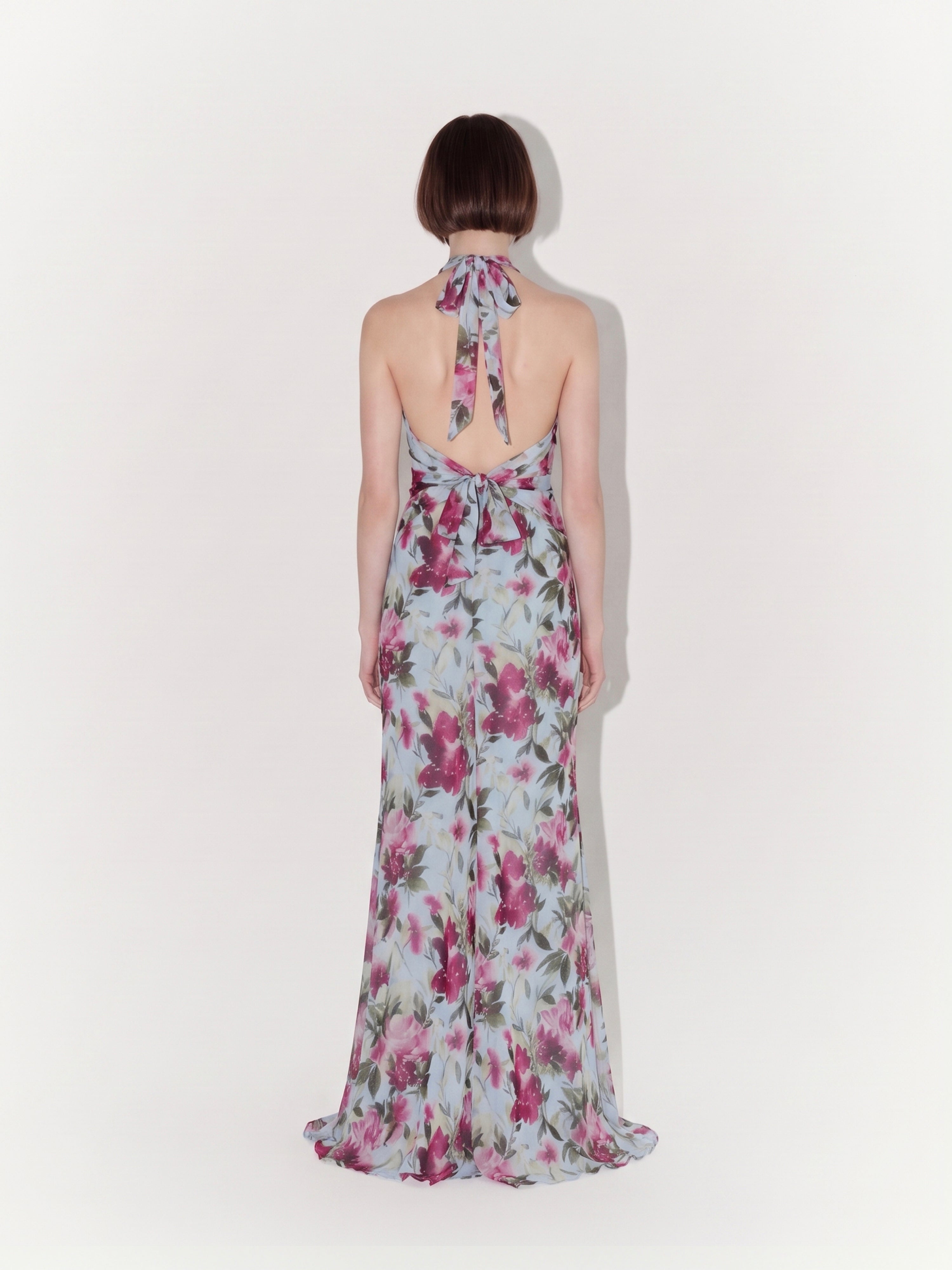 Floral-Print Halter-Neck Chiffon Maxi Dress