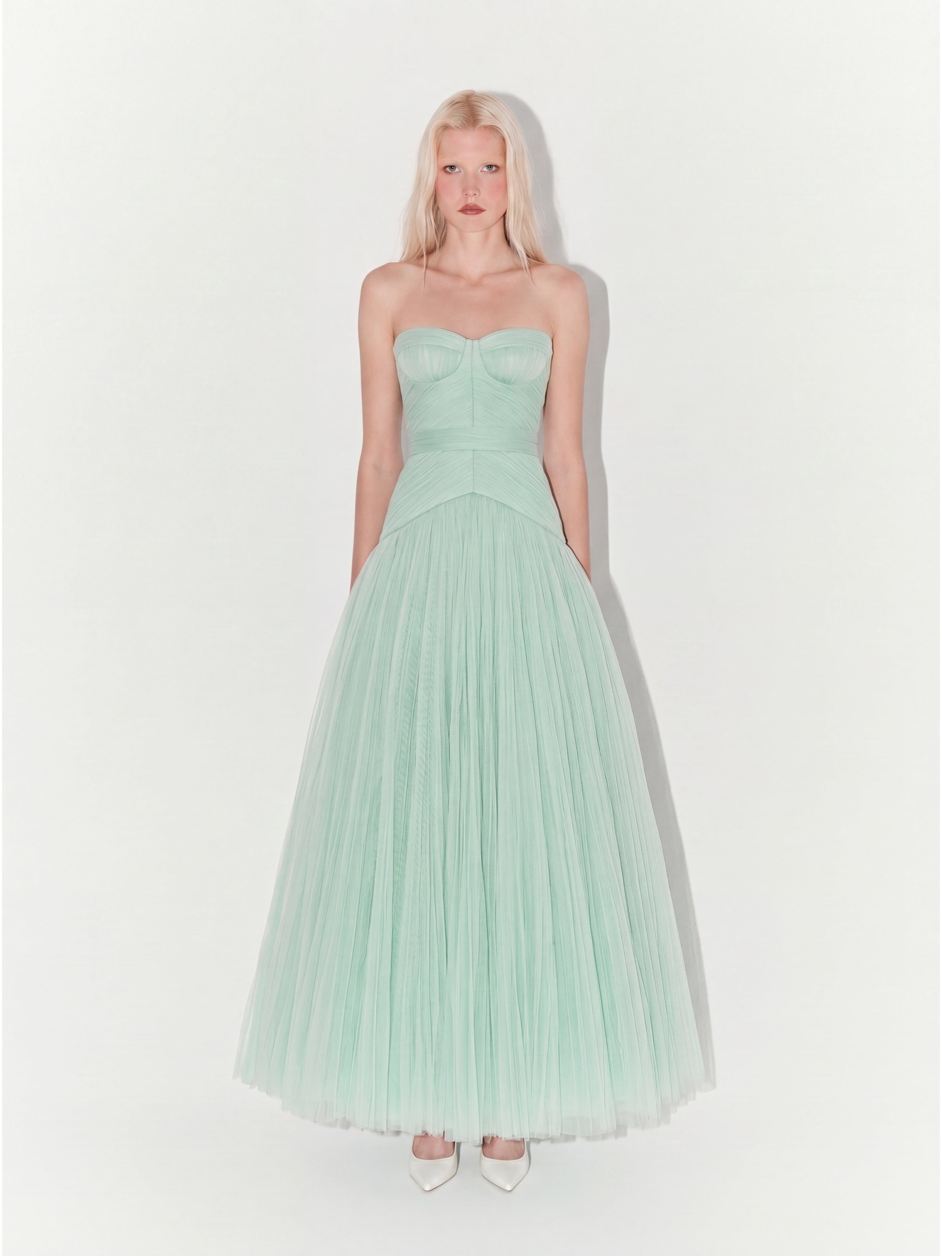 Strapless Midi Tulle Dress in Mint