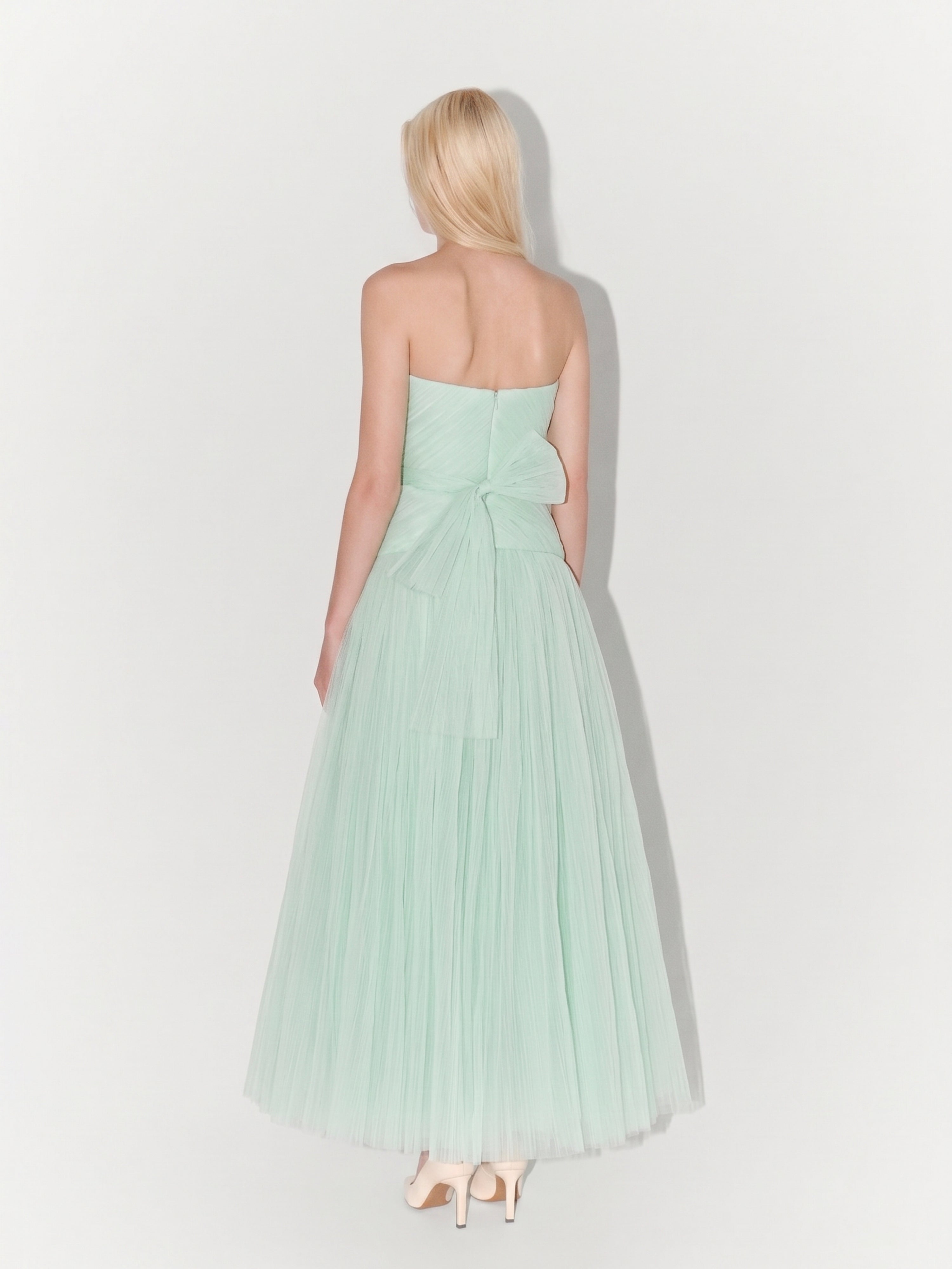 Strapless Midi Tulle Dress in Mint