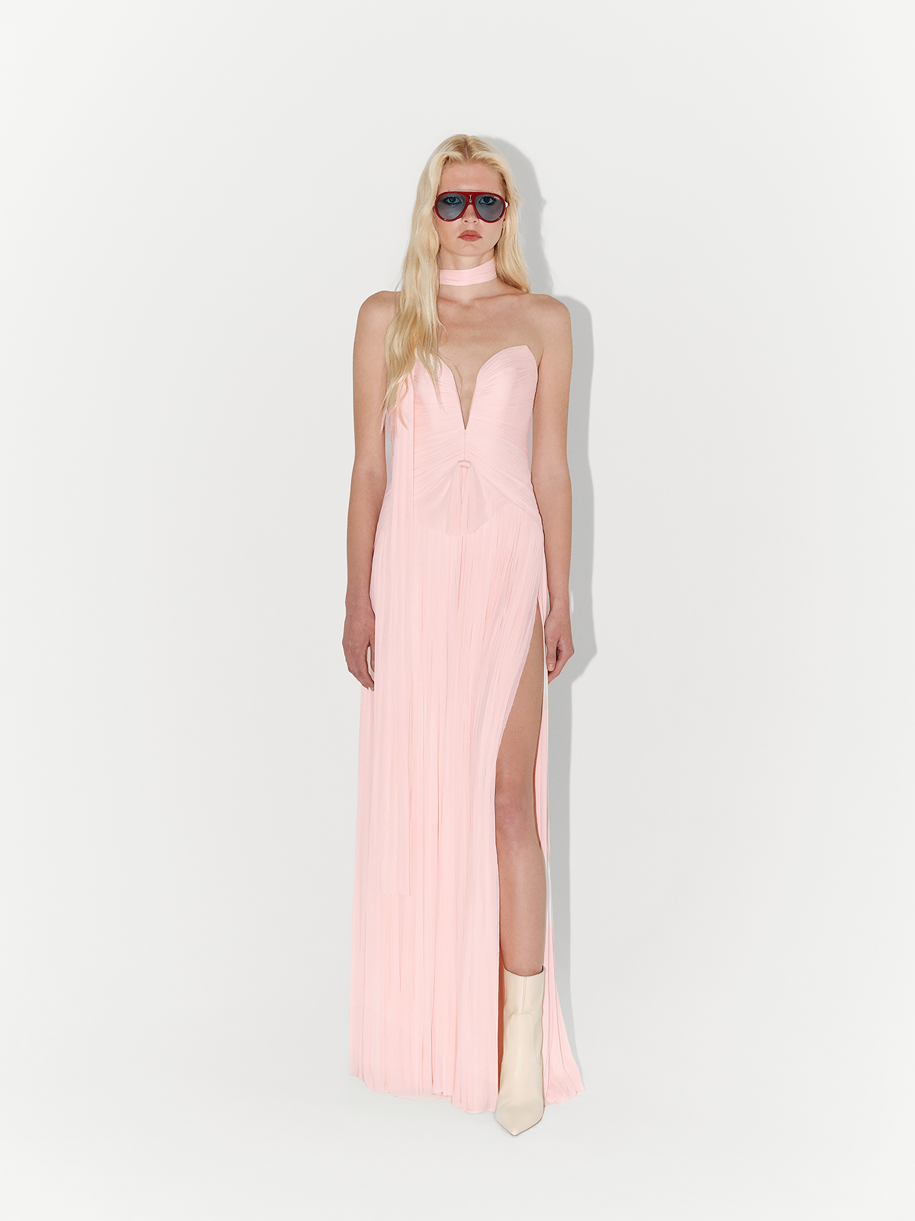 Silk Tulle Flowing Couture Gown In Pink