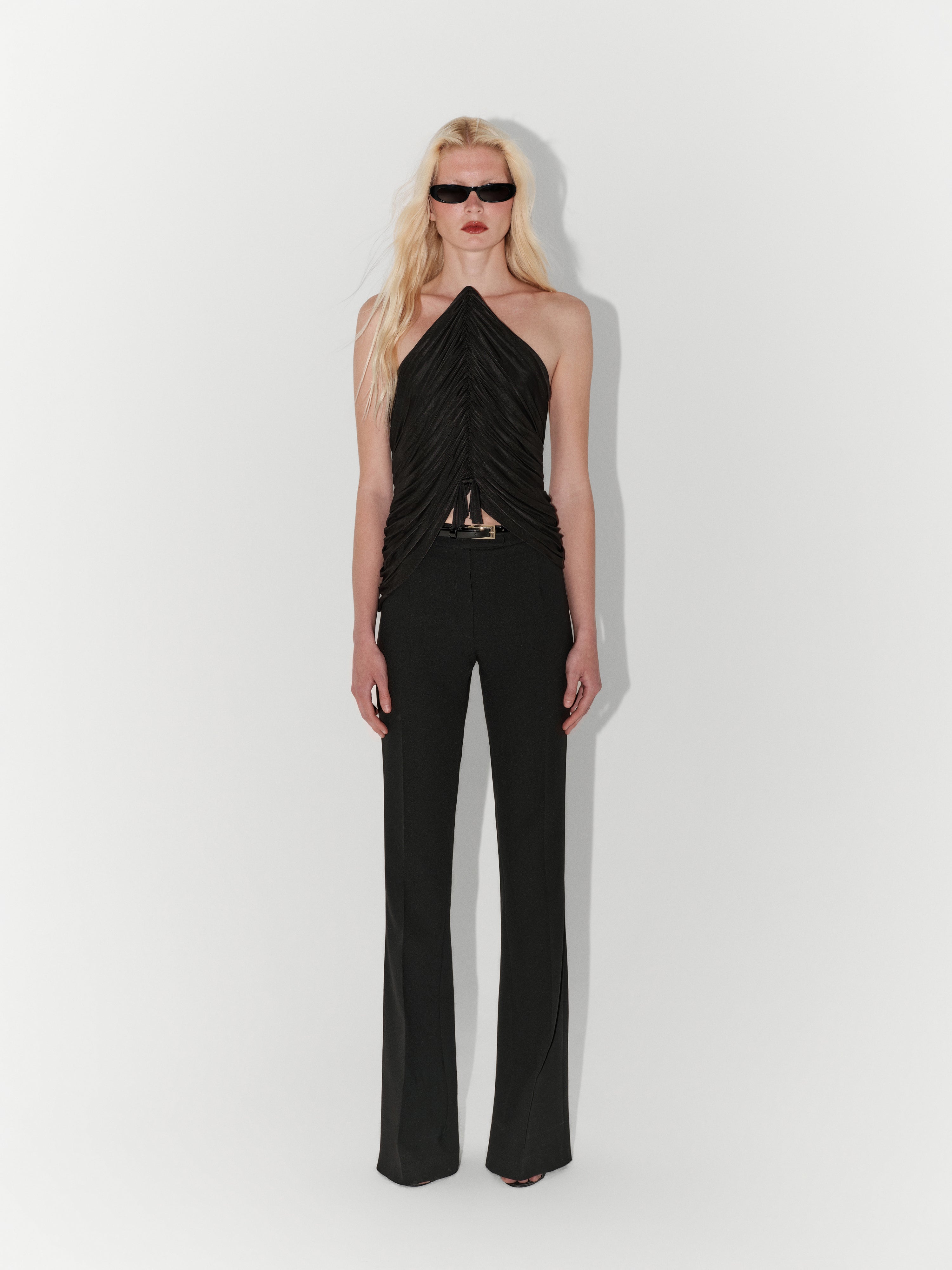 Draped Jersey Bustier In Black