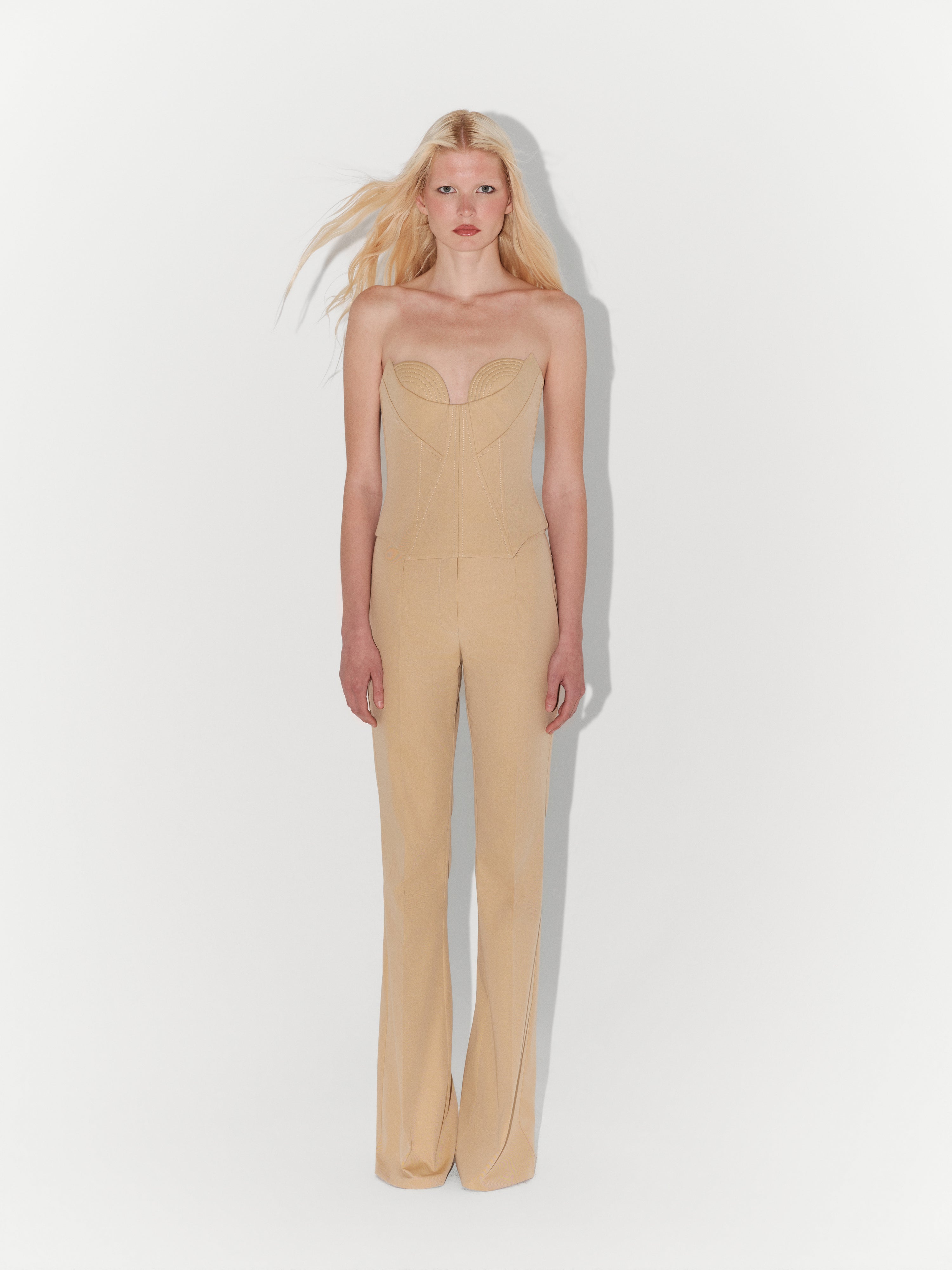 Structured Gabardine Bustier in Beige